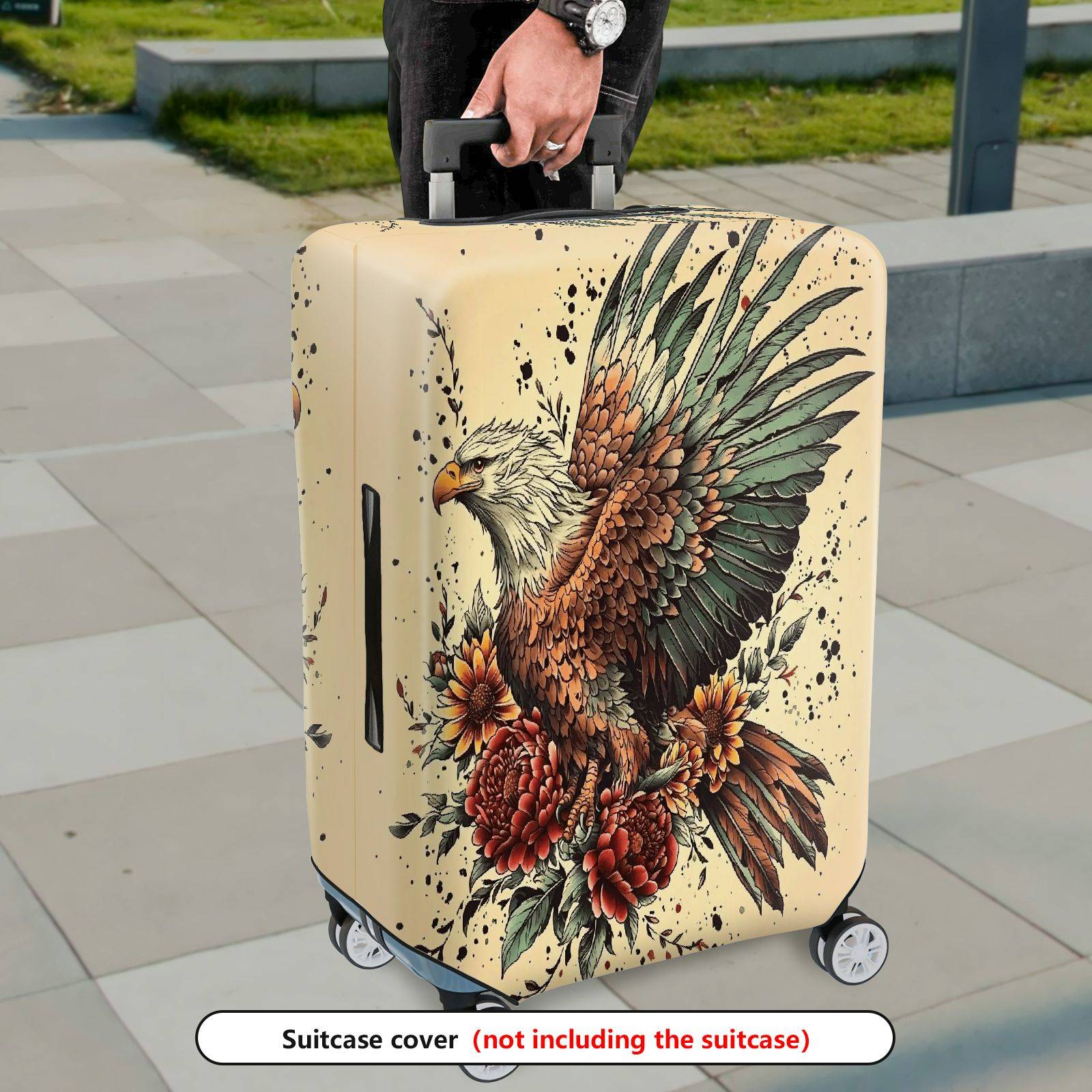 1-Piece Eagle Floral Vintage Artistic Nature Wildlife  Suitcase Luggage Cover, Stretch Protective Sleeve