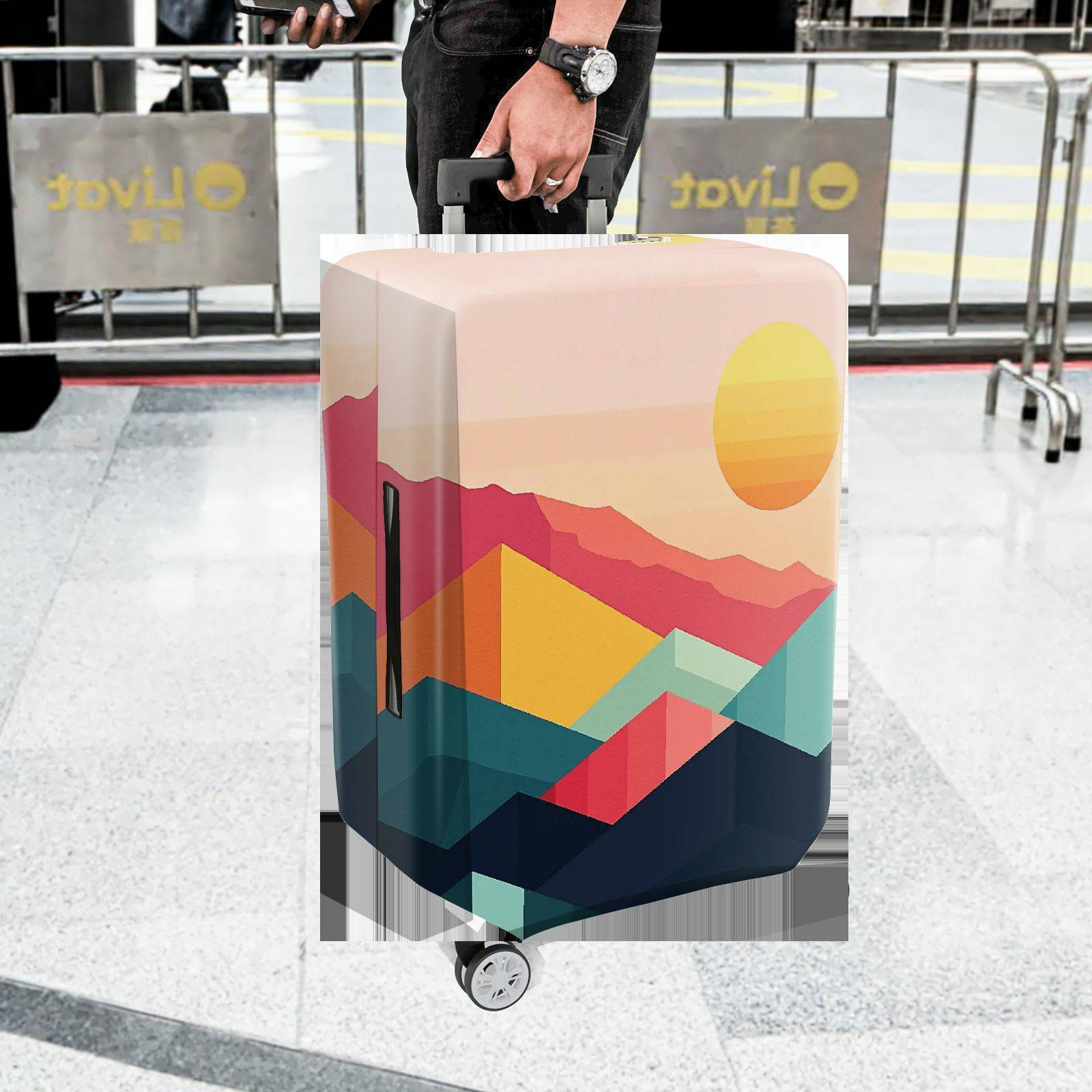 1-Piece Sunset Mountain Geometric Abstract Colorful Landscape  Suitcase Luggage Cover, Stretch Protective Sleeve