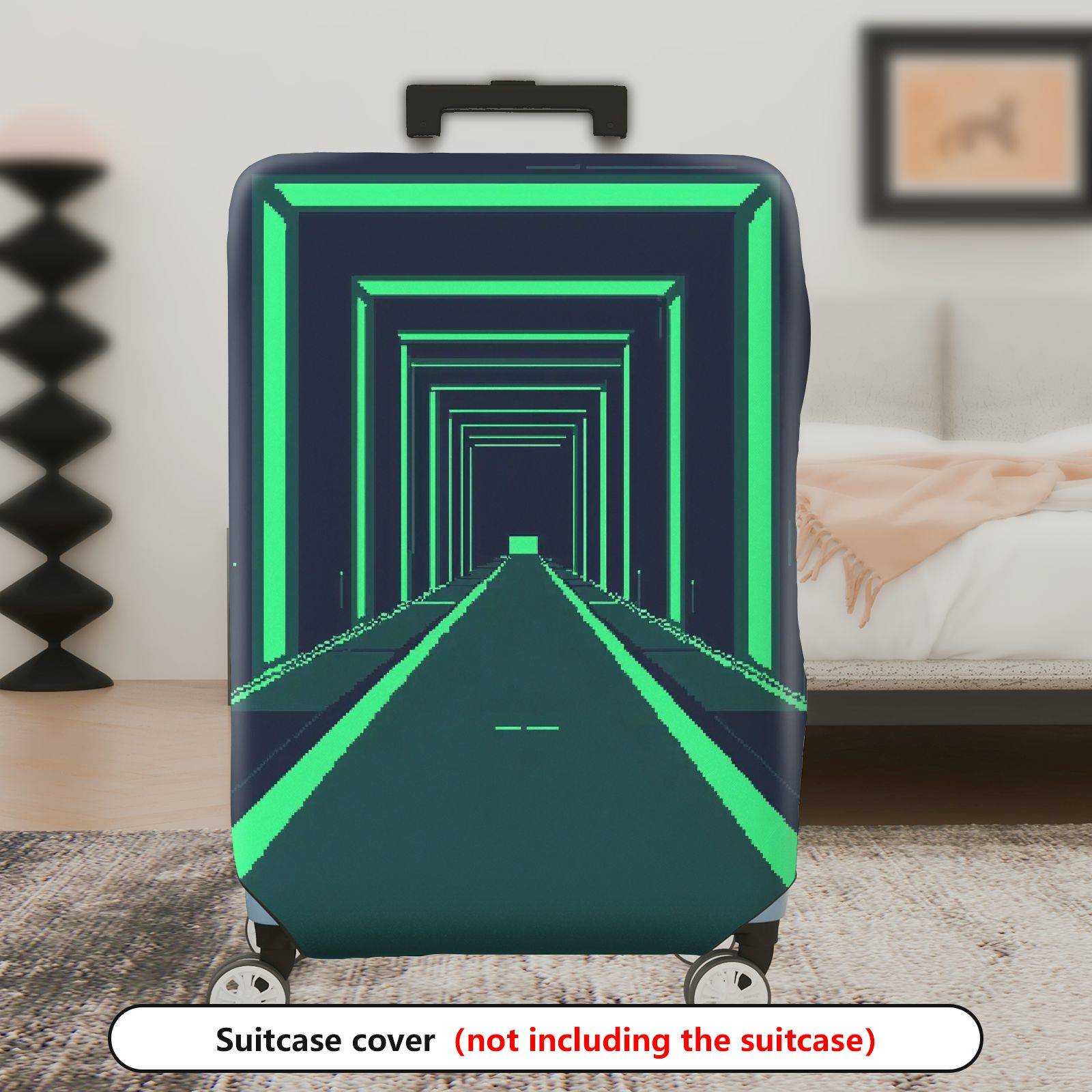 1-Piece Geometric  Futuristic Tunnel Dark Blue Green  Suitcase Luggage Cover, Stretch Protective Sleeve
