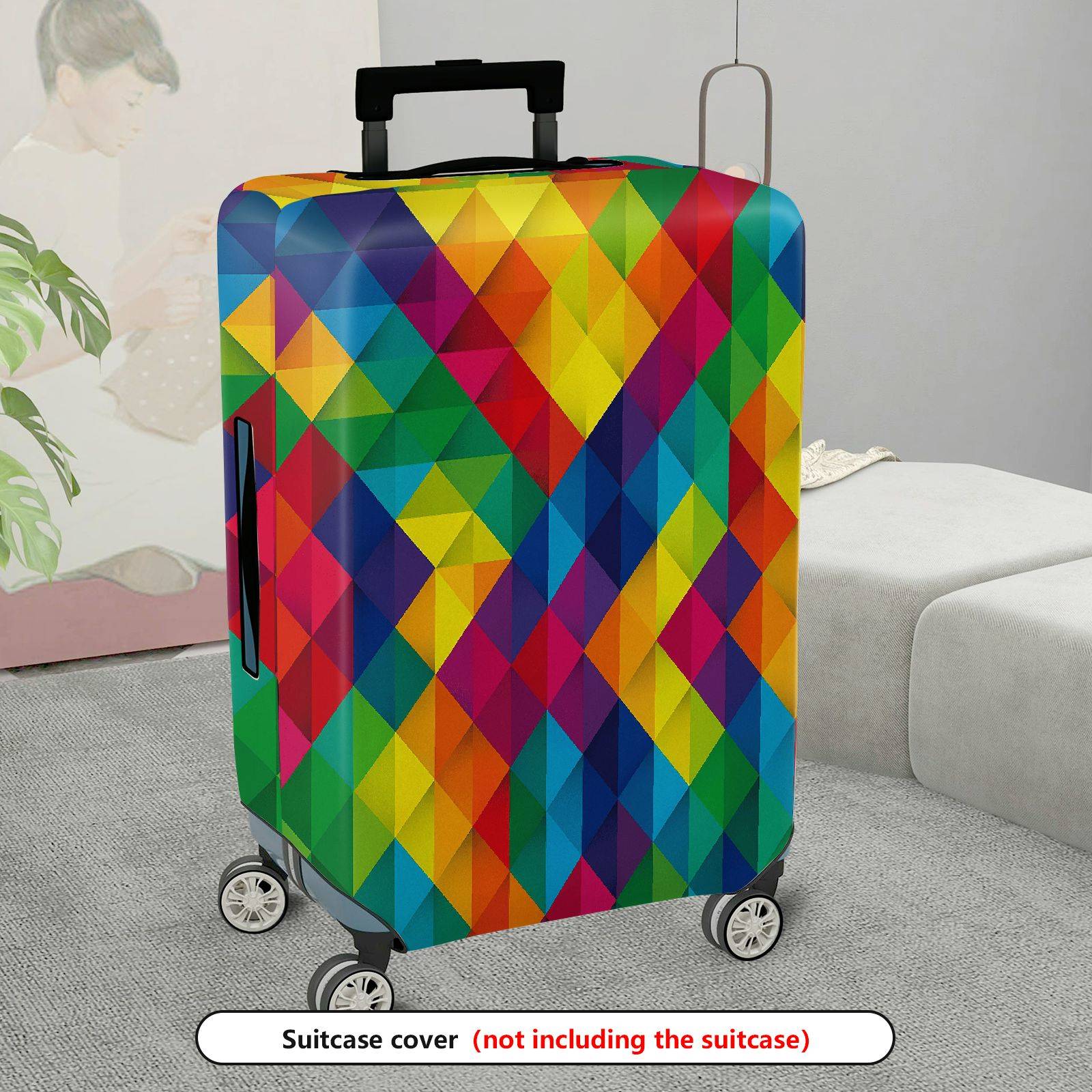 1-Piece Colorful Geometric Diamond Pattern Luggage  Suitcase Luggage Cover, Stretch Protective Sleeve