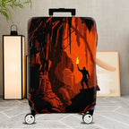 1-Piece Adventure Explorer Silhouette Fire Red Cave  Suitcase Luggage Cover, Stretch Protective Sleeve