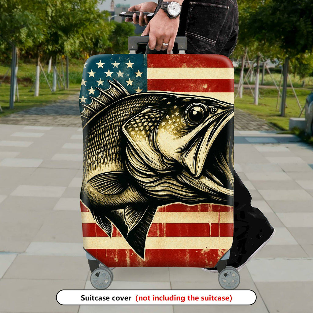 1-Piece American Flag Fish Patriotic Vintage Travel  Suitcase Luggage Cover, Stretch Protective Sleeve