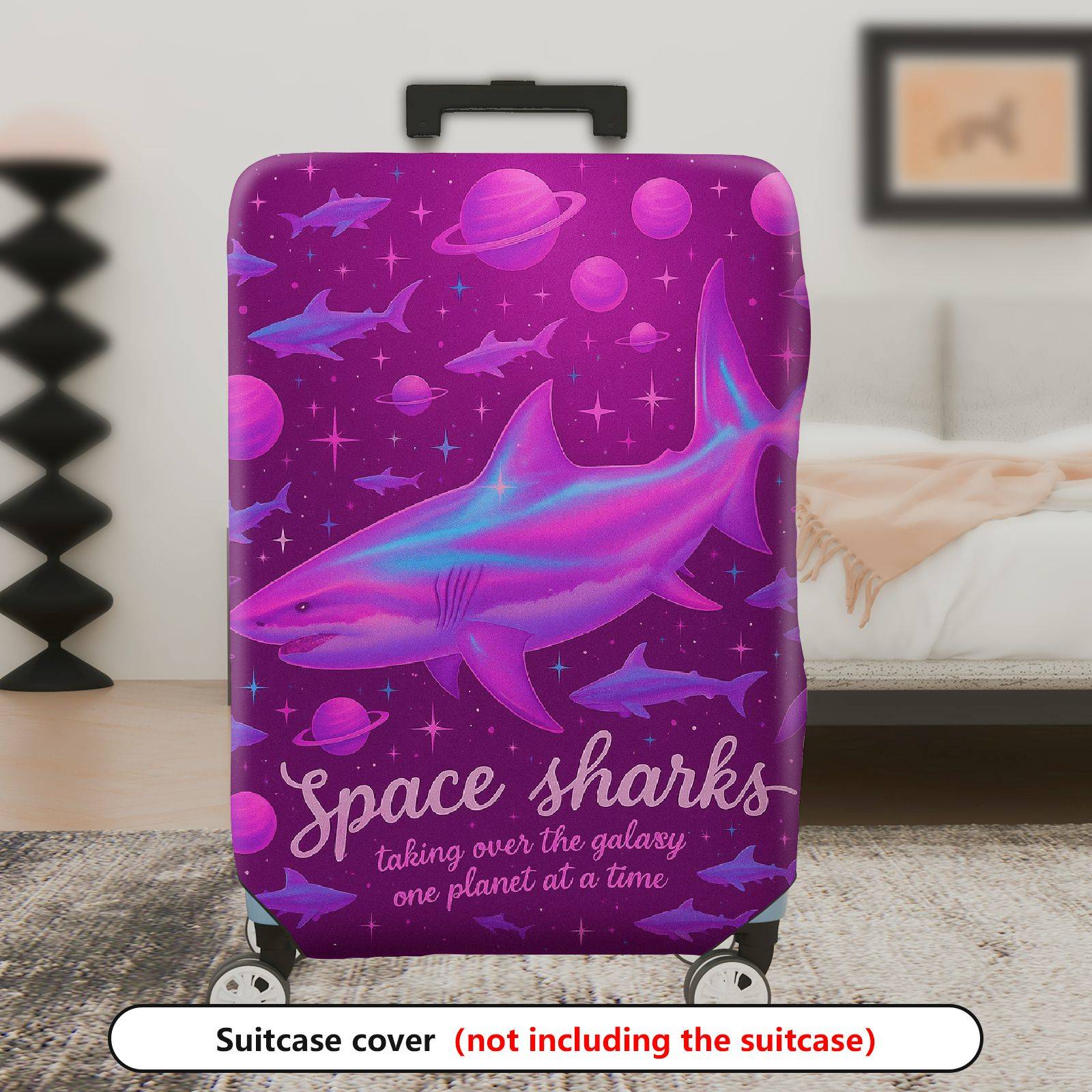 1-Piece Space Shark Galaxy Planet Purple Cosmic  Suitcase Luggage Cover, Stretch Protective Sleeve