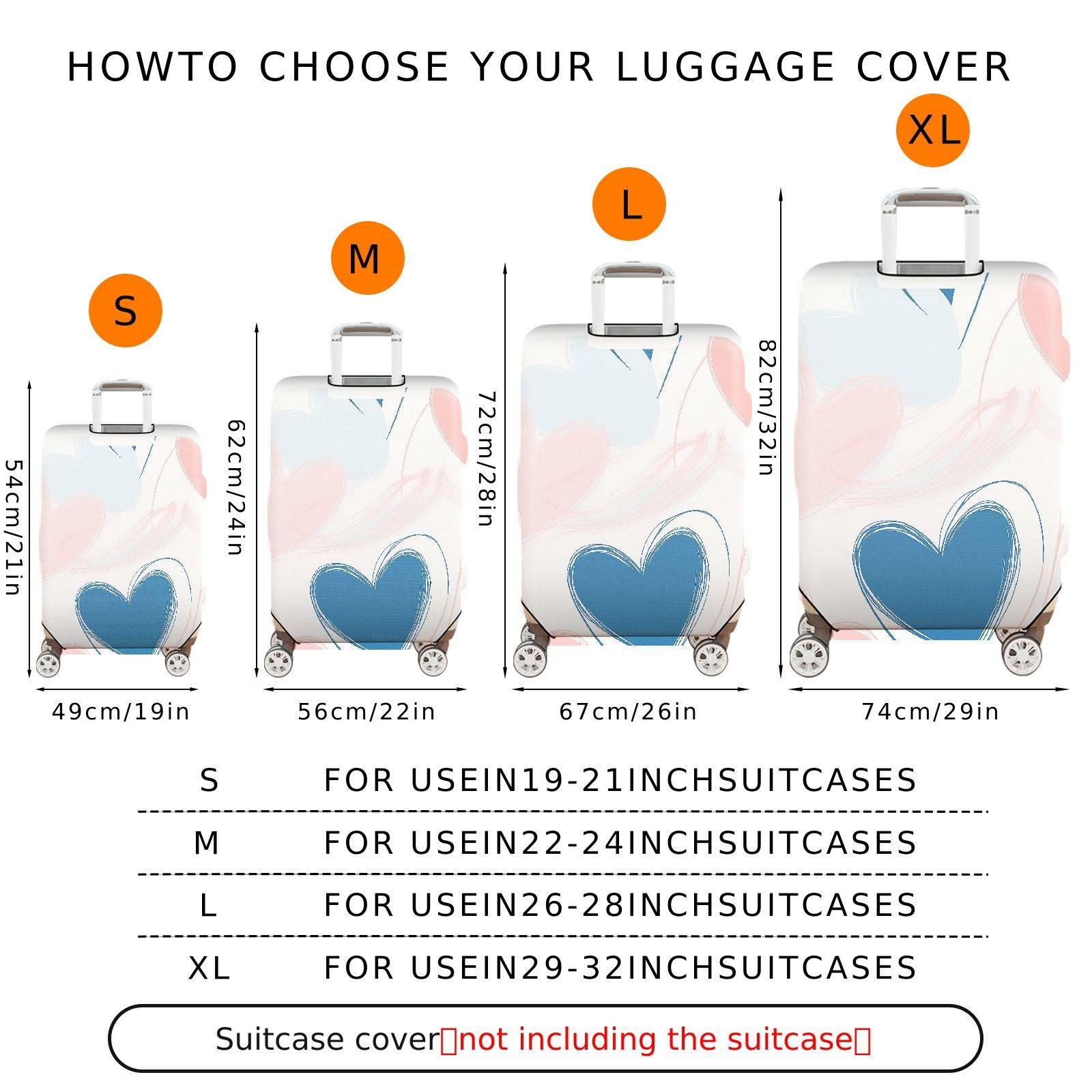 1-Piece Abstract Pastel Blue Heart Travel Luggage  Suitcase Luggage Cover, Stretch Protective Sleeve