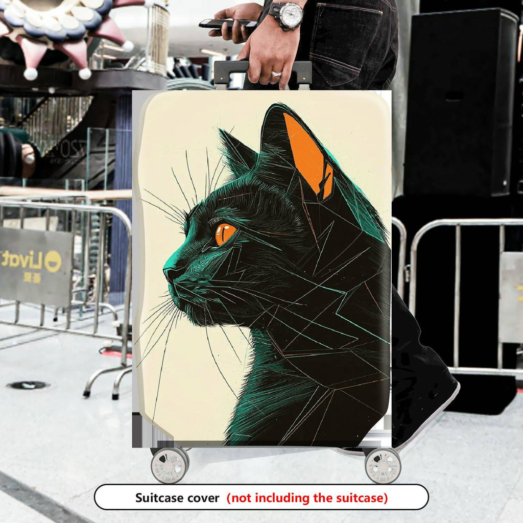 1-Piece Geometric Black Cat Art Pattern Animal Feline Creative  Suitcase Luggage Cover, Stretch Protective Sleeve