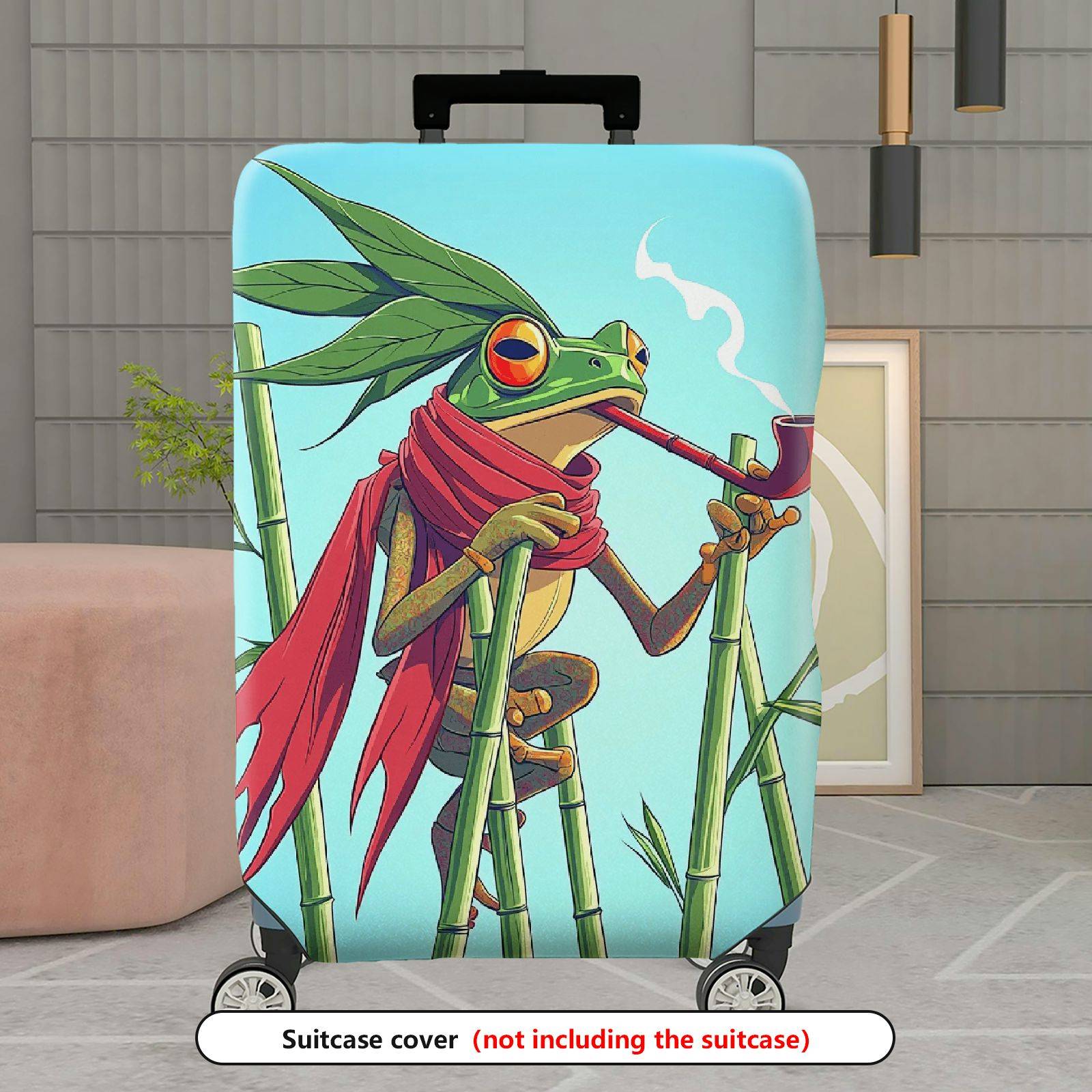 1-Piece Frog Smoking Red Scarf Whimsical Artistic  Suitcase Luggage Cover, Stretch Protective Sleeve
