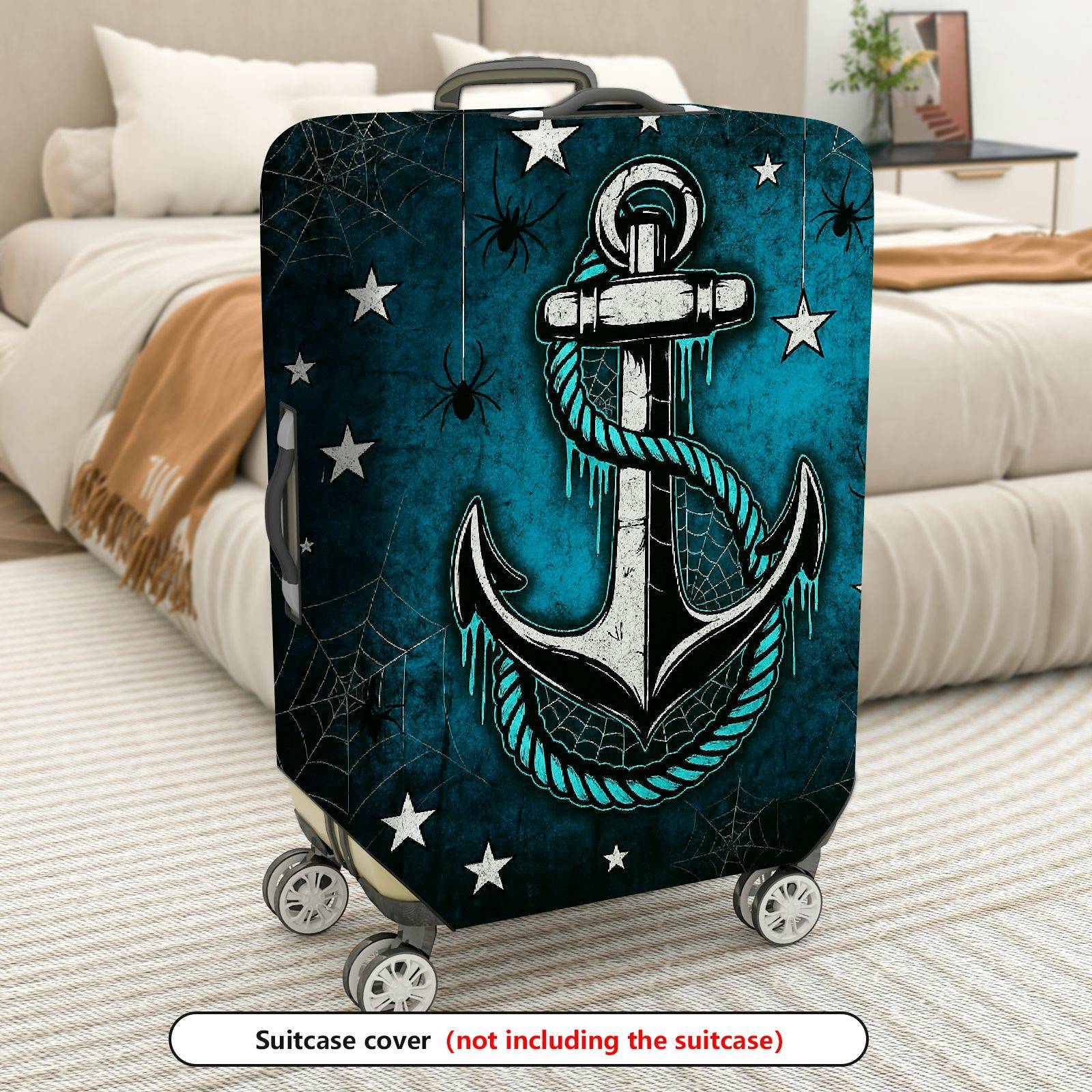 1-Piece Anchor Rope Stars Spider Web Nautical  Suitcase Luggage Cover, Stretch Protective Sleeve