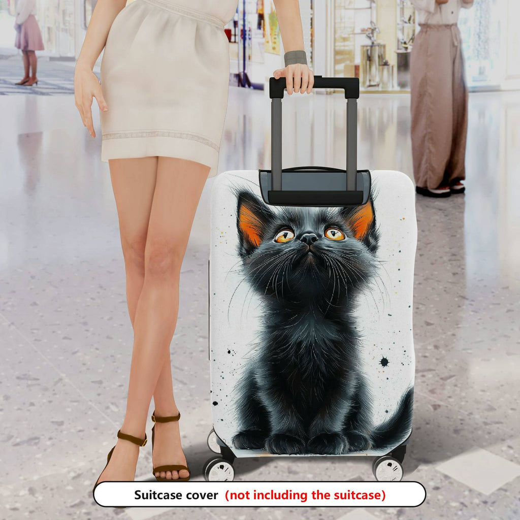 1-Piece Cute Cat Artistic Black Kitten Animal Nature  Suitcase Luggage Cover, Stretch Protective Sleeve