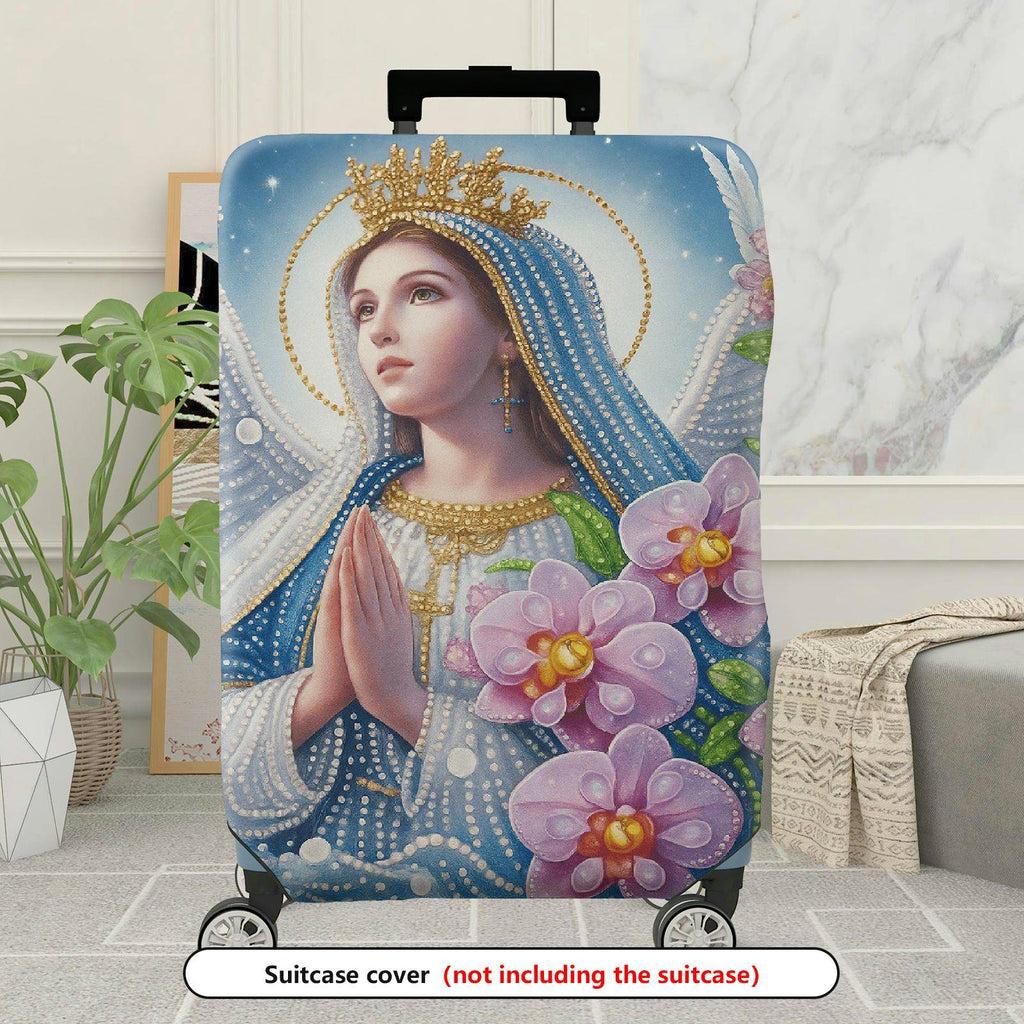 1-Piece Angel Floral Crown Orchid Praying Halo Religious  Suitcase Luggage Cover, Stretch Protective Sleeve