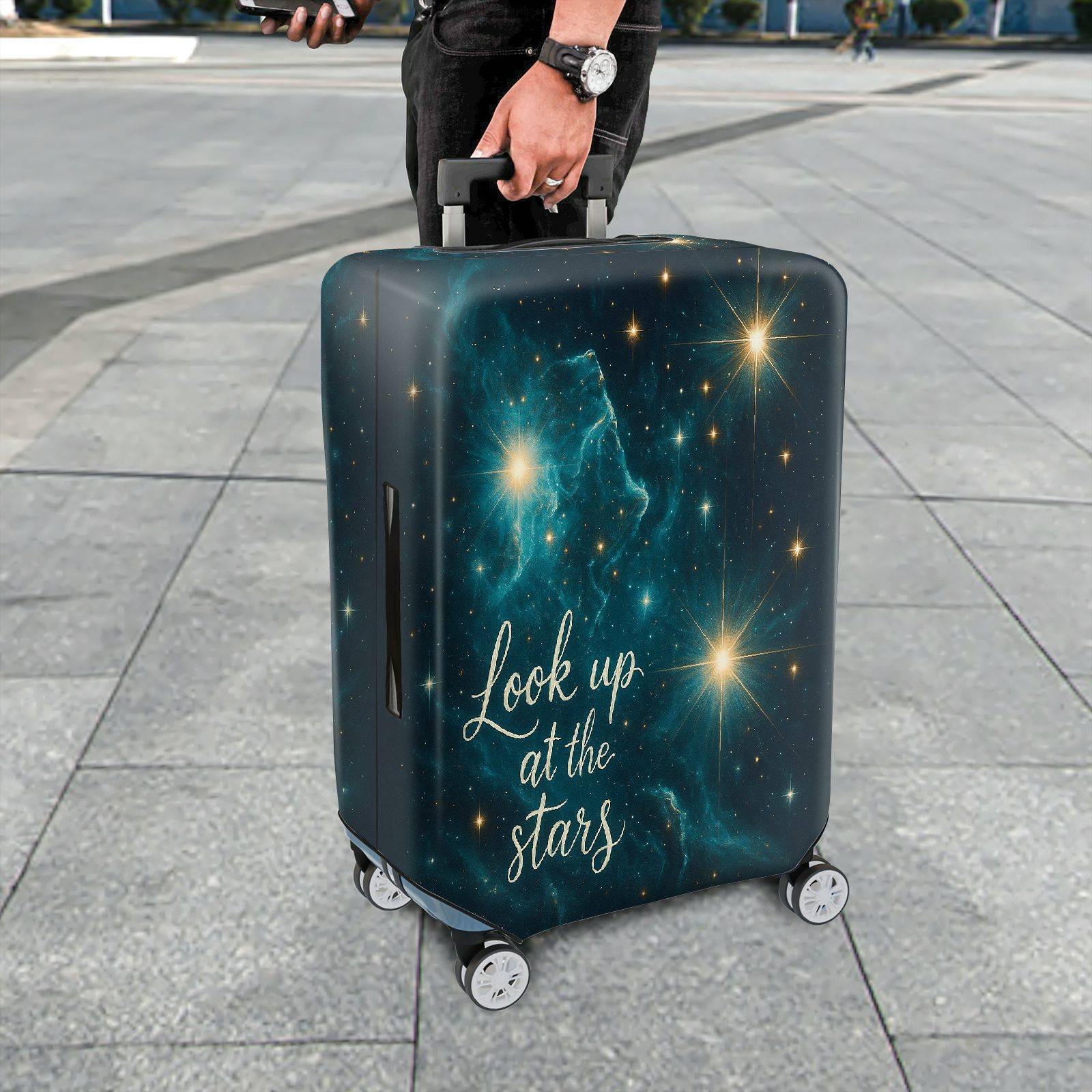 1-Piece Starry Night Cosmic Universe Inspirational Quote  Suitcase Luggage Cover, Stretch Protective Sleeve