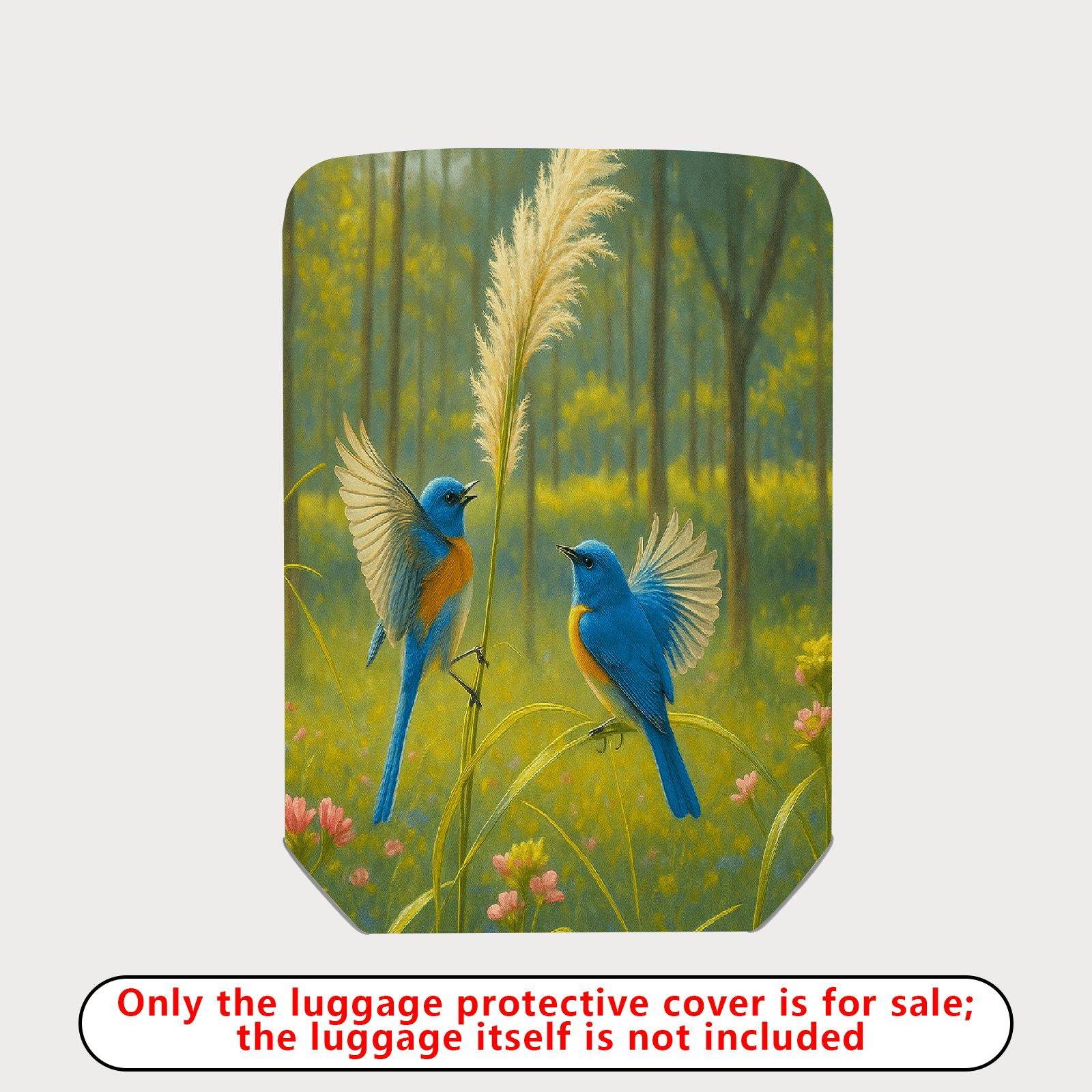 1-Piece Blue Bird Nature Forest Artistic Floral Scenic  Suitcase Luggage Cover, Stretch Protective Sleeve