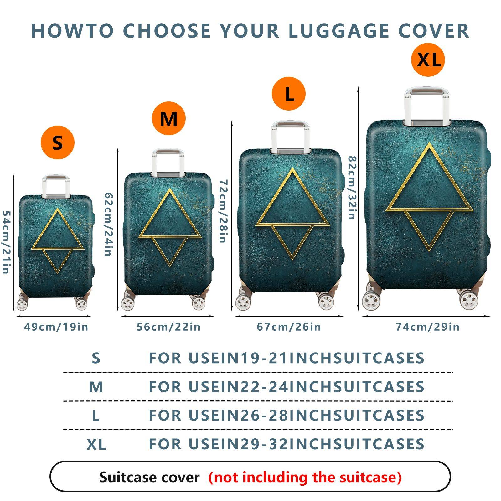 1-Piece Geometric Artistic Teal Gold Triangle  Suitcase Luggage Cover, Stretch Protective Sleeve