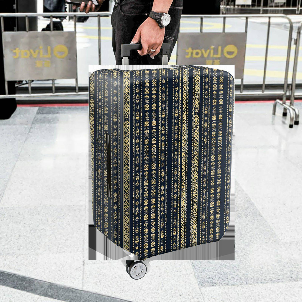 1-Piece Elegant Geometric Pattern Vertical Stripes Blue Gold  Suitcase Luggage Cover, Stretch Protective Sleeve