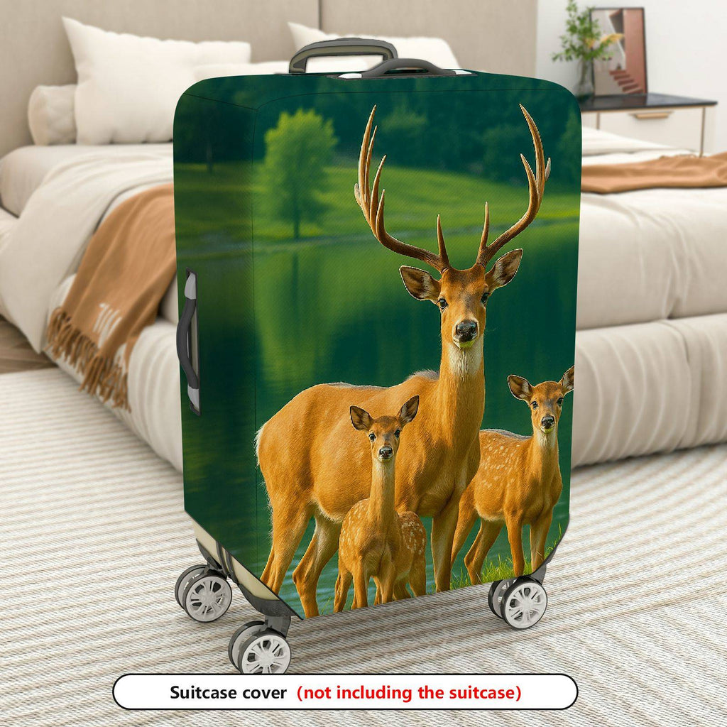 1-Piece Deer Nature Lake Forest Wildlife Landscape  Suitcase Luggage Cover, Stretch Protective Sleeve