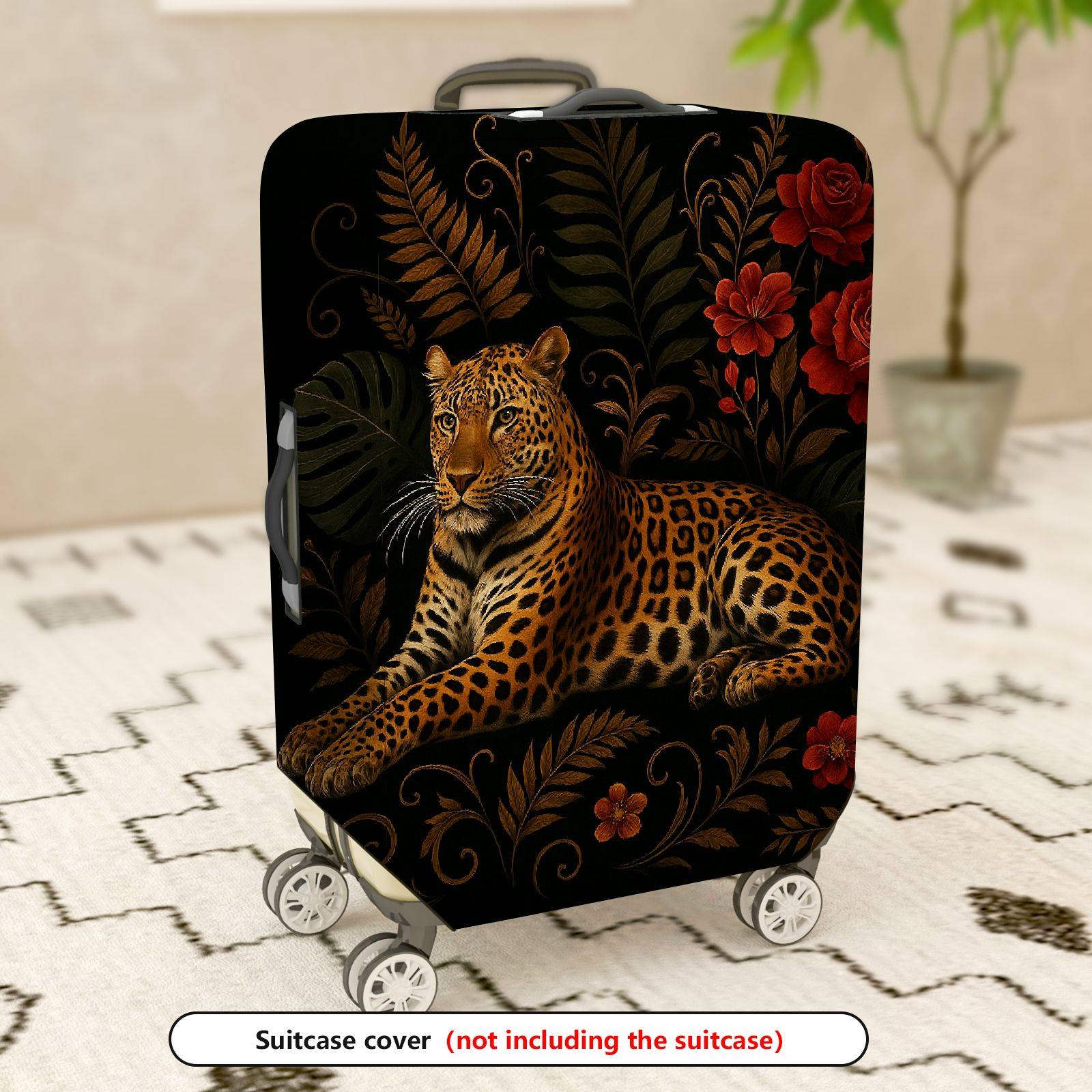 1-Piece Animal Floral Pattern Leopard Rose Leaf Art  Suitcase Luggage Cover, Stretch Protective Sleeve