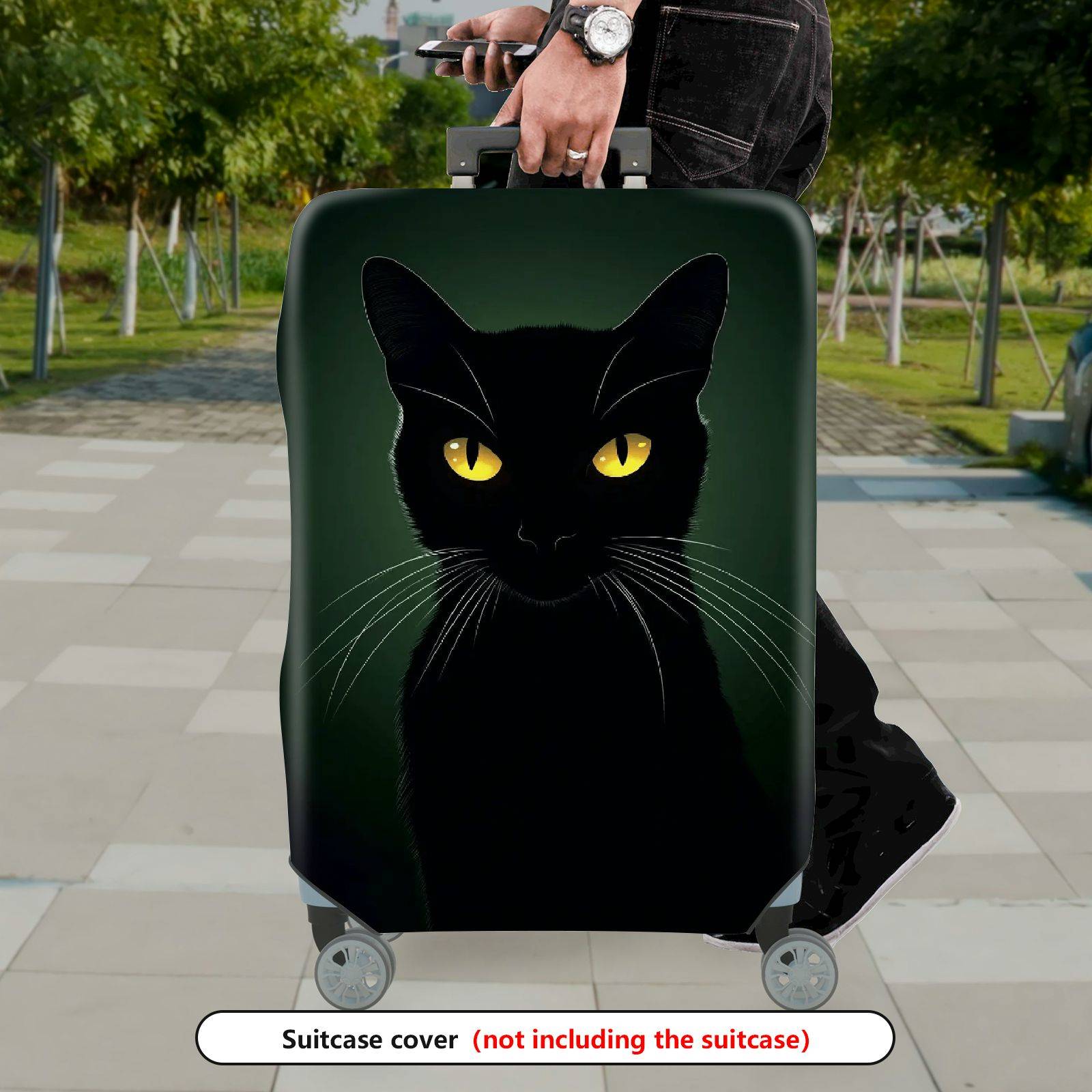1-Piece Black Cat Pattern Mysterious Minimalist Artistic Luggage  Suitcase Luggage Cover, Stretch Protective Sleeve