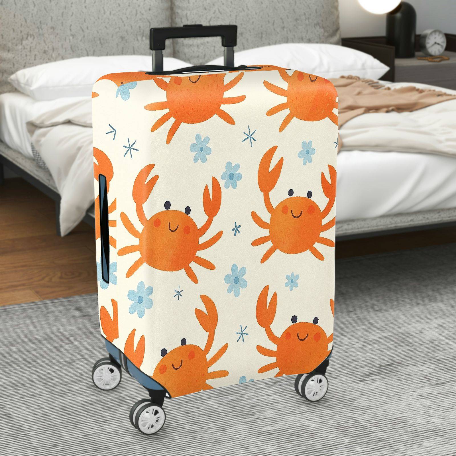 1-Piece Crab  Floral Marine Summer Fun  Suitcase Luggage Cover, Stretch Protective Sleeve