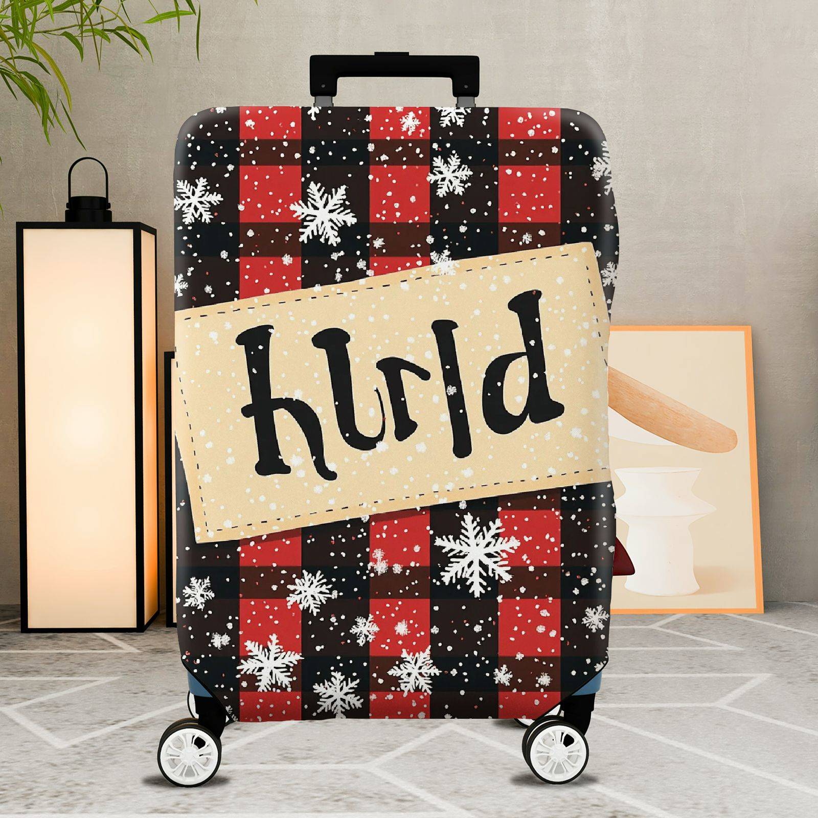 1-Piece Plaid Snowflake Rustic Winter Holiday Christmas  Suitcase Luggage Cover, Stretch Protective Sleeve