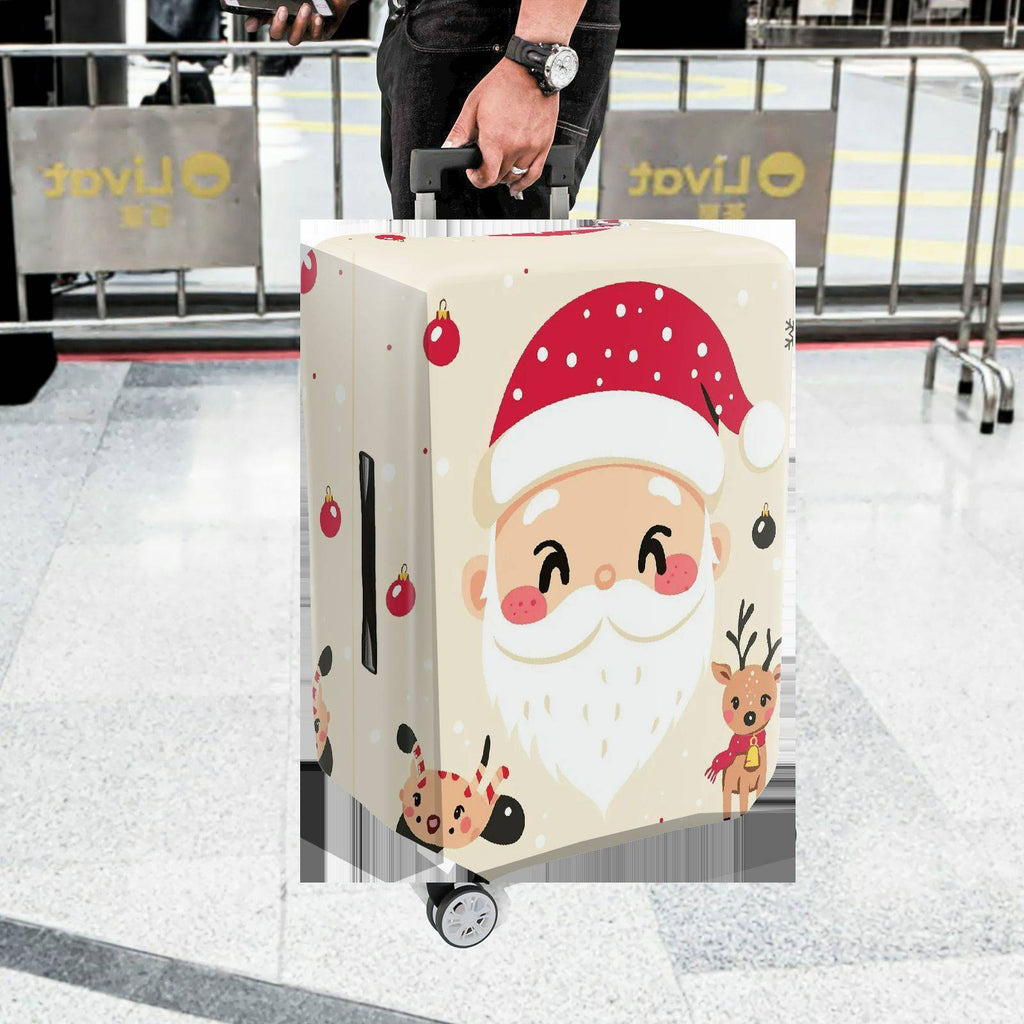 1-Piece Santa Reindeer Christmas Holiday Festive  Suitcase Luggage Cover, Stretch Protective Sleeve