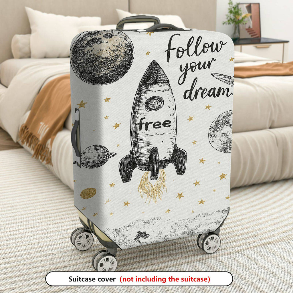 1-Piece Rocket Space Cosmic Star Moon Dream  Suitcase Luggage Cover, Stretch Protective Sleeve