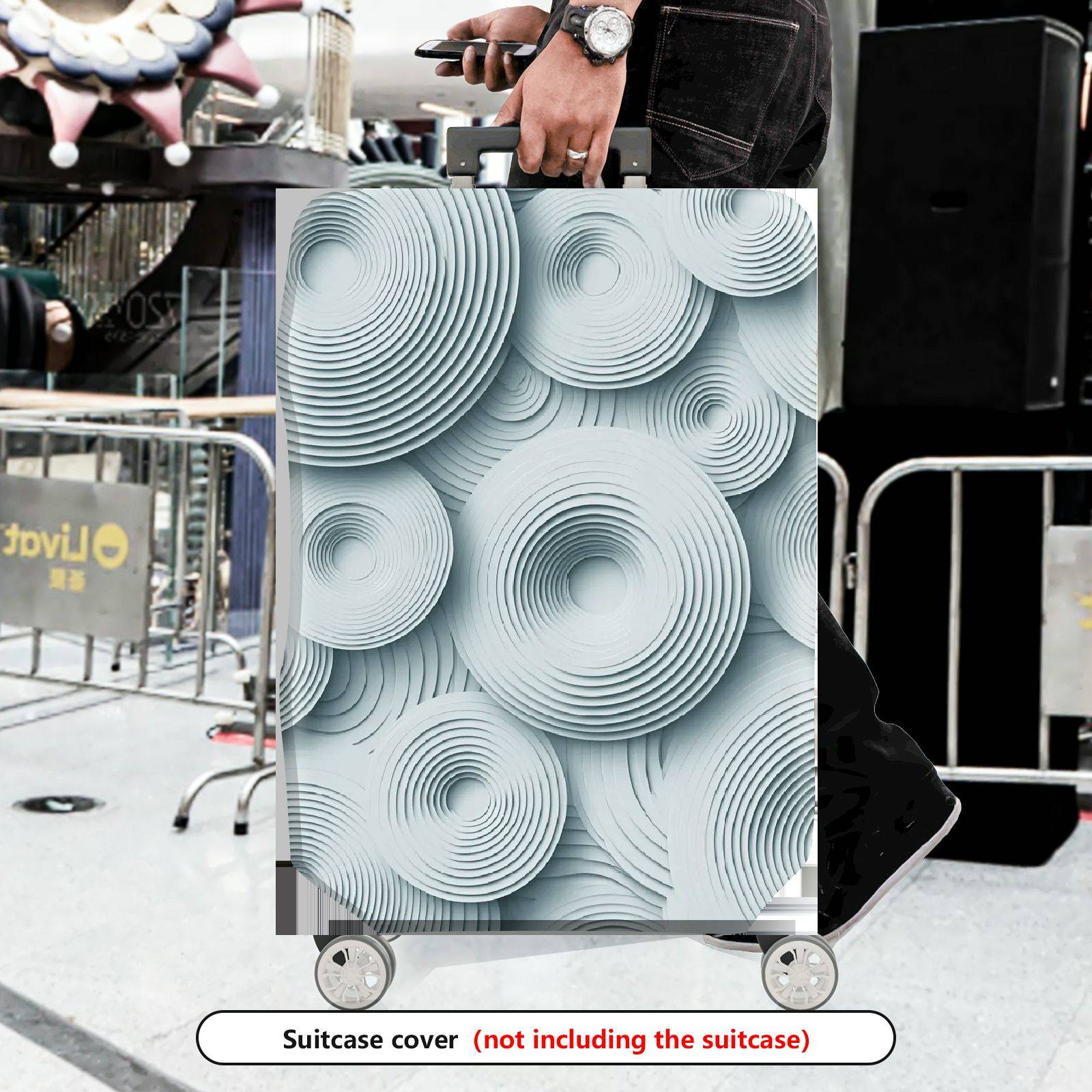 1-Piece Abstract Geometric 3D Pattern Light Grey Circles  Suitcase Luggage Cover, Stretch Protective Sleeve