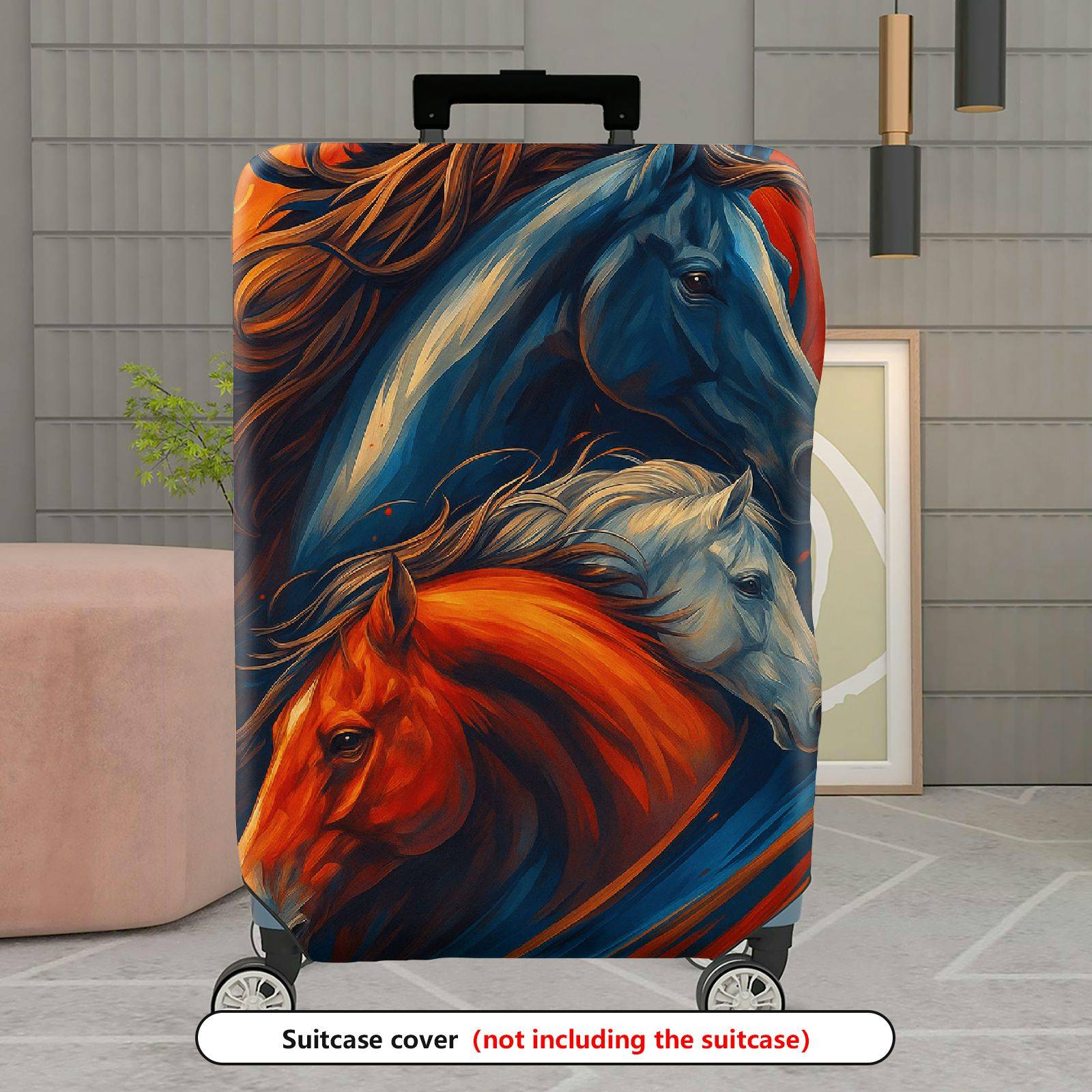 1-Piece Colorful Elegant Horse Artistic Vibrant Dynamic  Suitcase Luggage Cover, Stretch Protective Sleeve