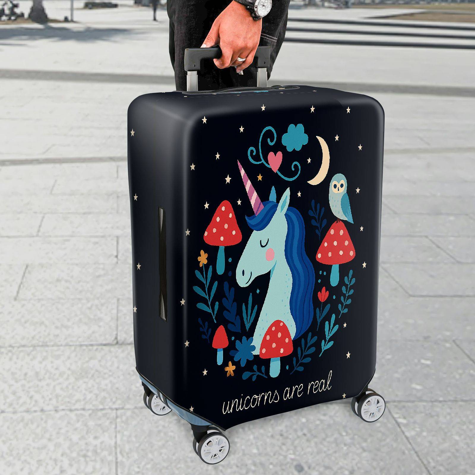 1-Piece Unicorn Owl Mushroom Nature Star Moon  Suitcase Luggage Cover, Stretch Protective Sleeve