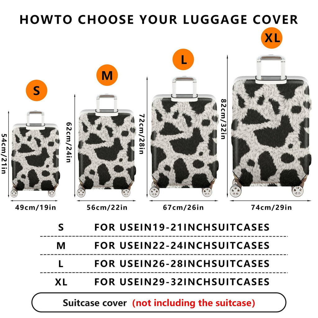 1-Piece Animal Print Black White Furry Cow Abstract  Suitcase Luggage Cover, Stretch Protective Sleeve