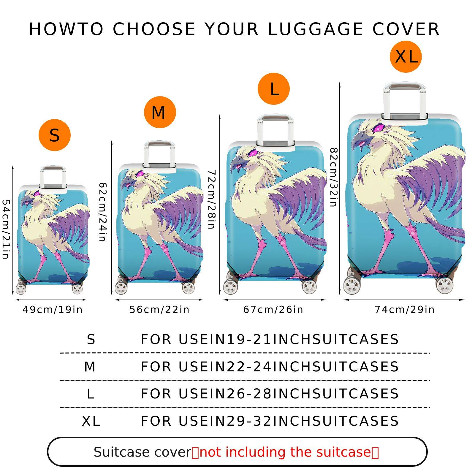 1-Piece Fantasy Bird Blue Feather Creative Artistic  Suitcase Luggage Cover, Stretch Protective Sleeve