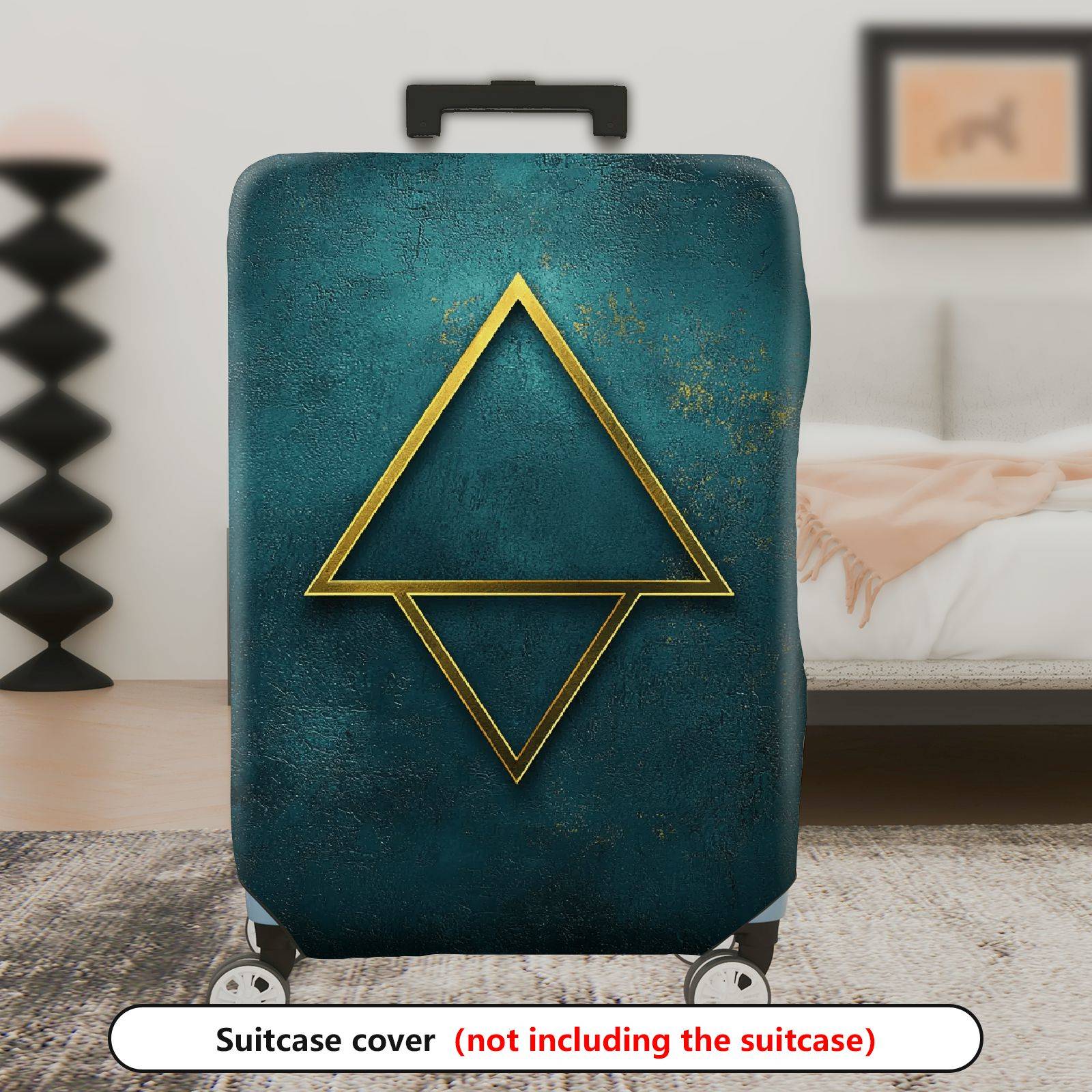 1-Piece Geometric Artistic Teal Gold Triangle  Suitcase Luggage Cover, Stretch Protective Sleeve