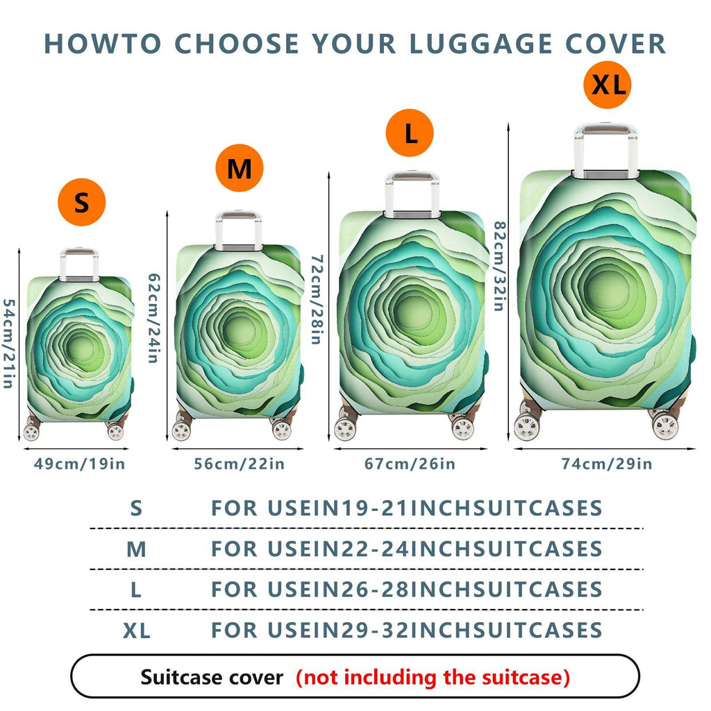 1-Piece Abstract Layered Pattern Green Blue Artistic  Suitcase Luggage Cover, Stretch Protective Sleeve