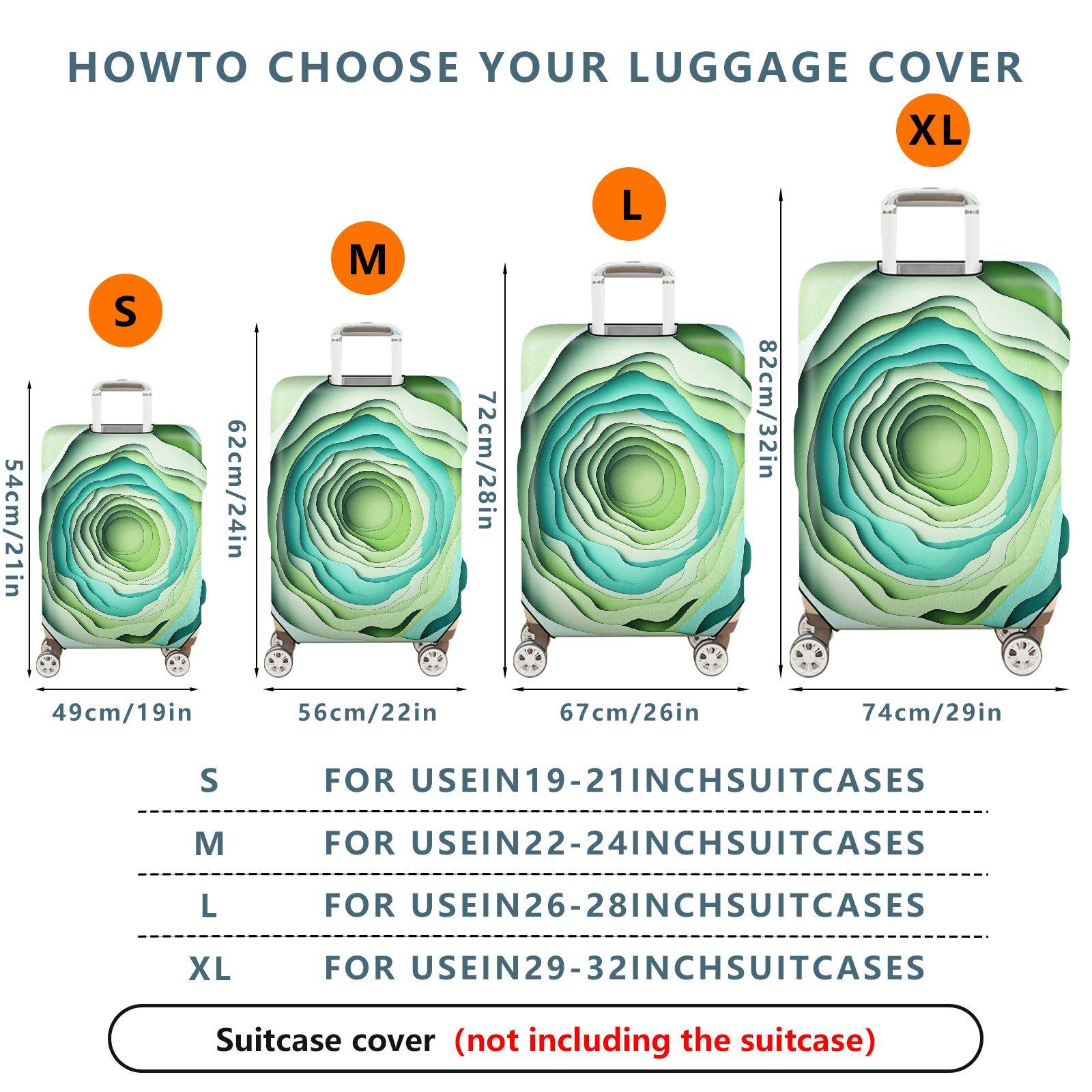 1-Piece Abstract Layered Pattern Green Blue Artistic  Suitcase Luggage Cover, Stretch Protective Sleeve