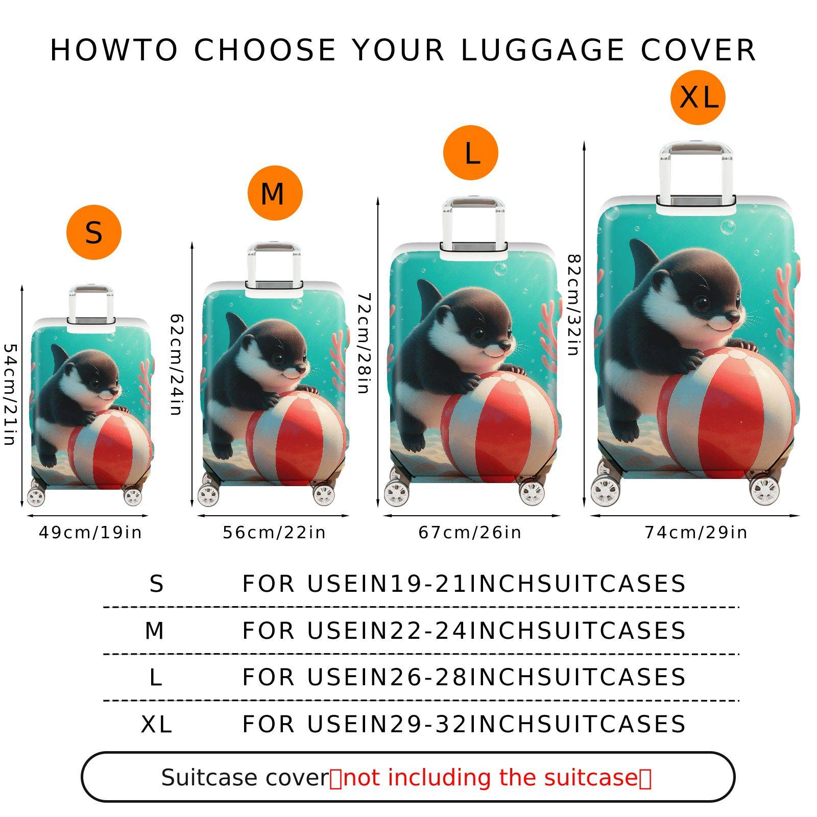 1-Piece Cute Penguin Coral Sea Bubble Beach Ball  Suitcase Luggage Cover, Stretch Protective Sleeve