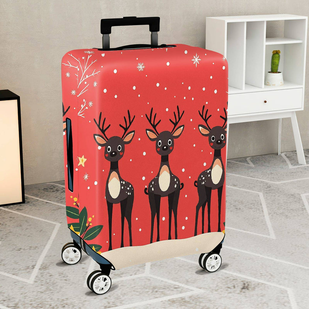 1-Piece Reindeer Snowflake Winter Red Cute Holiday  Suitcase Luggage Cover, Stretch Protective Sleeve