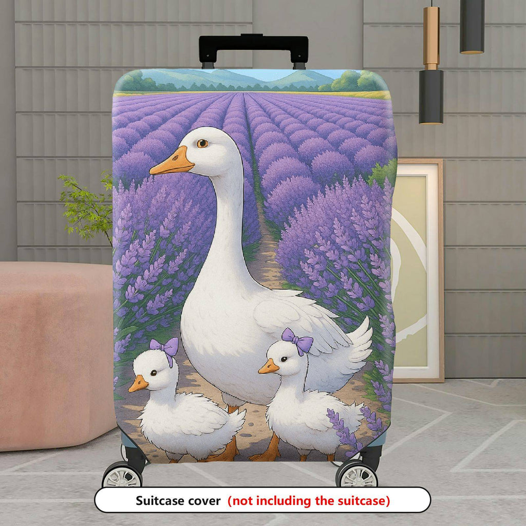 1-Piece Goose Lavender Family Purple Scenic Artistic  Suitcase Luggage Cover, Stretch Protective Sleeve