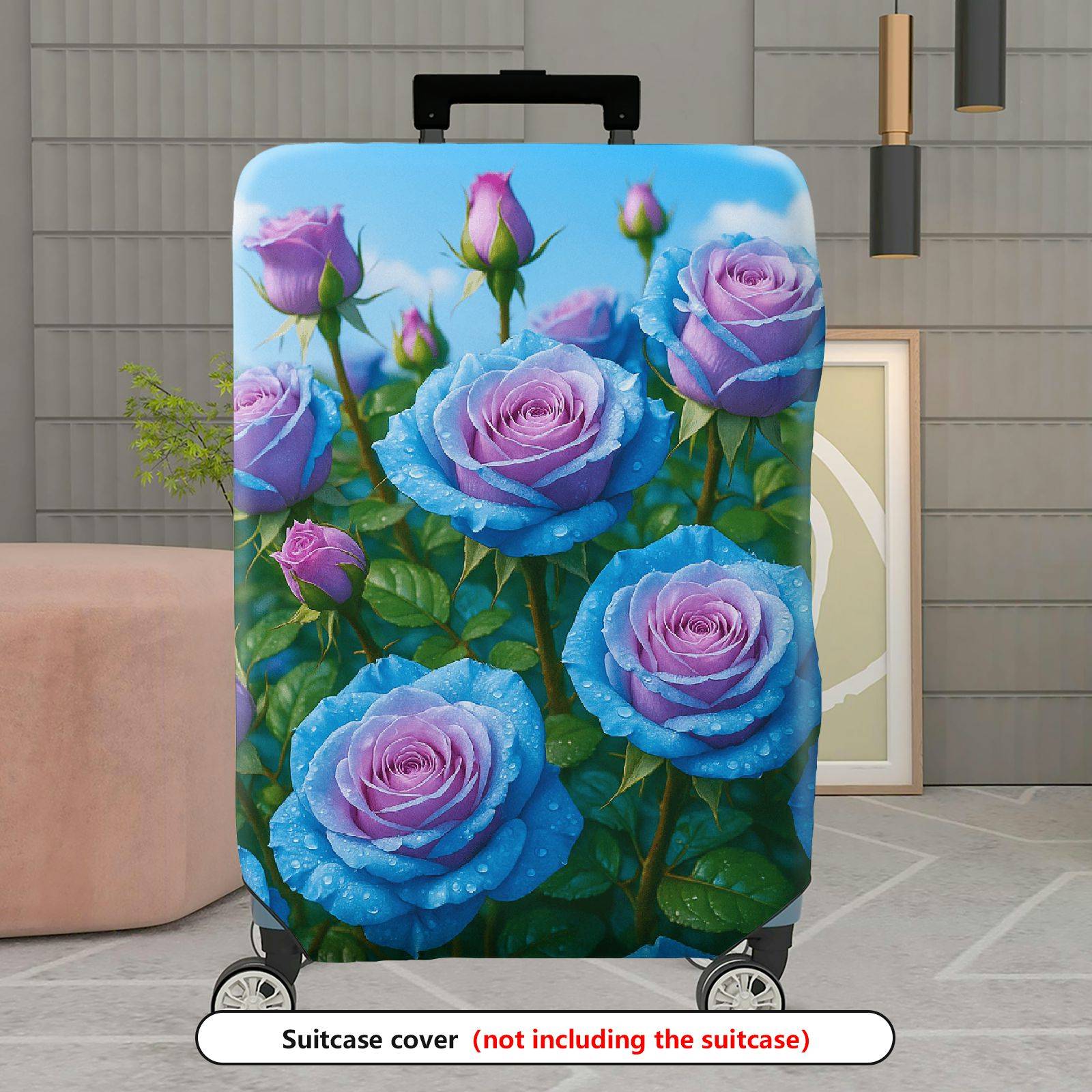 1-Piece Blue Rose Floral Nature Artistic Elegant Stylish  Suitcase Luggage Cover, Stretch Protective Sleeve