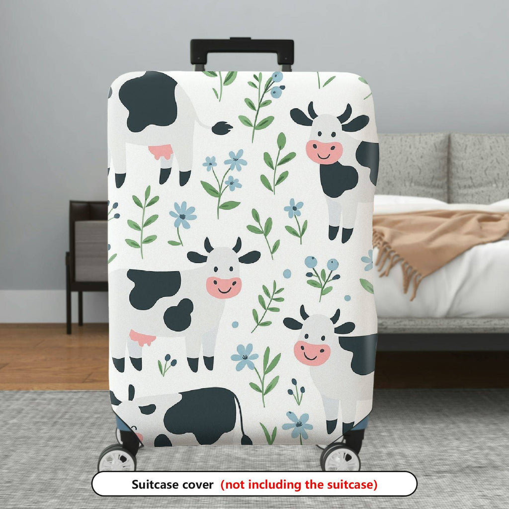 1-Piece Cow Floral  Cute Happy Elegant  Suitcase Luggage Cover, Stretch Protective Sleeve