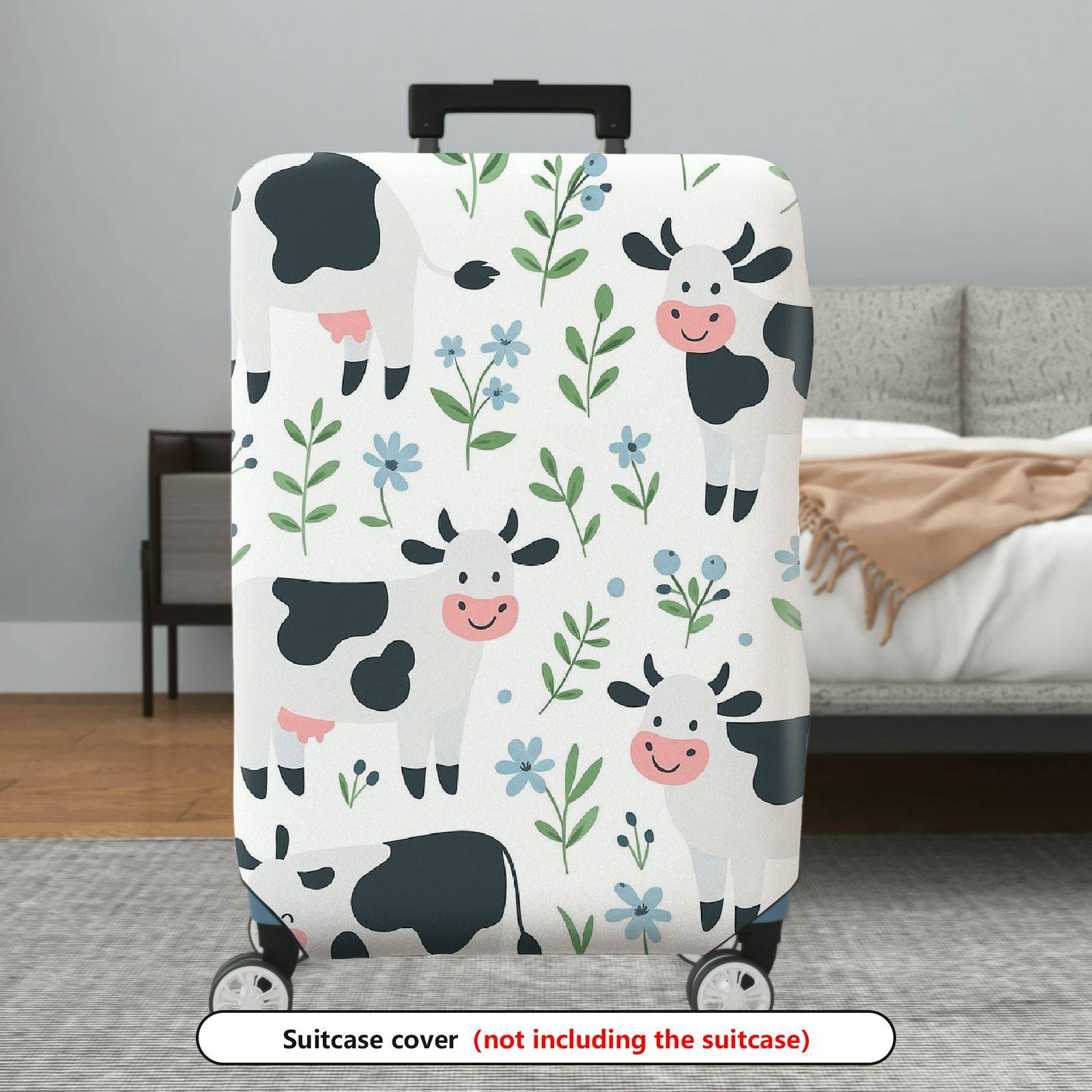 1-Piece Cow Floral  Cute Happy Elegant  Suitcase Luggage Cover, Stretch Protective Sleeve