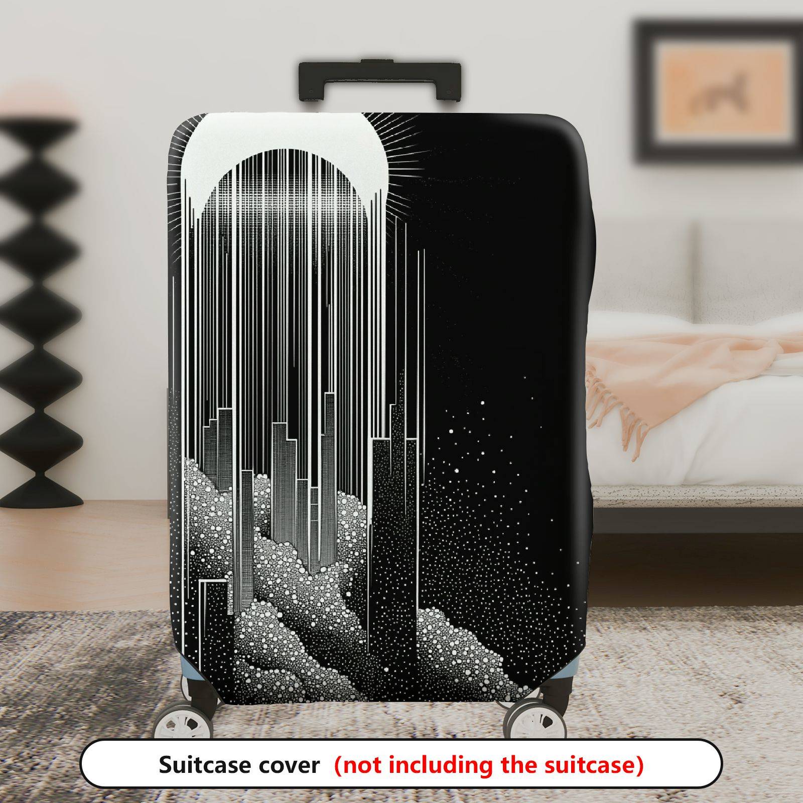 1-Piece Black White Abstract Geometric Futuristic Minimalistic  Suitcase Luggage Cover, Stretch Protective Sleeve