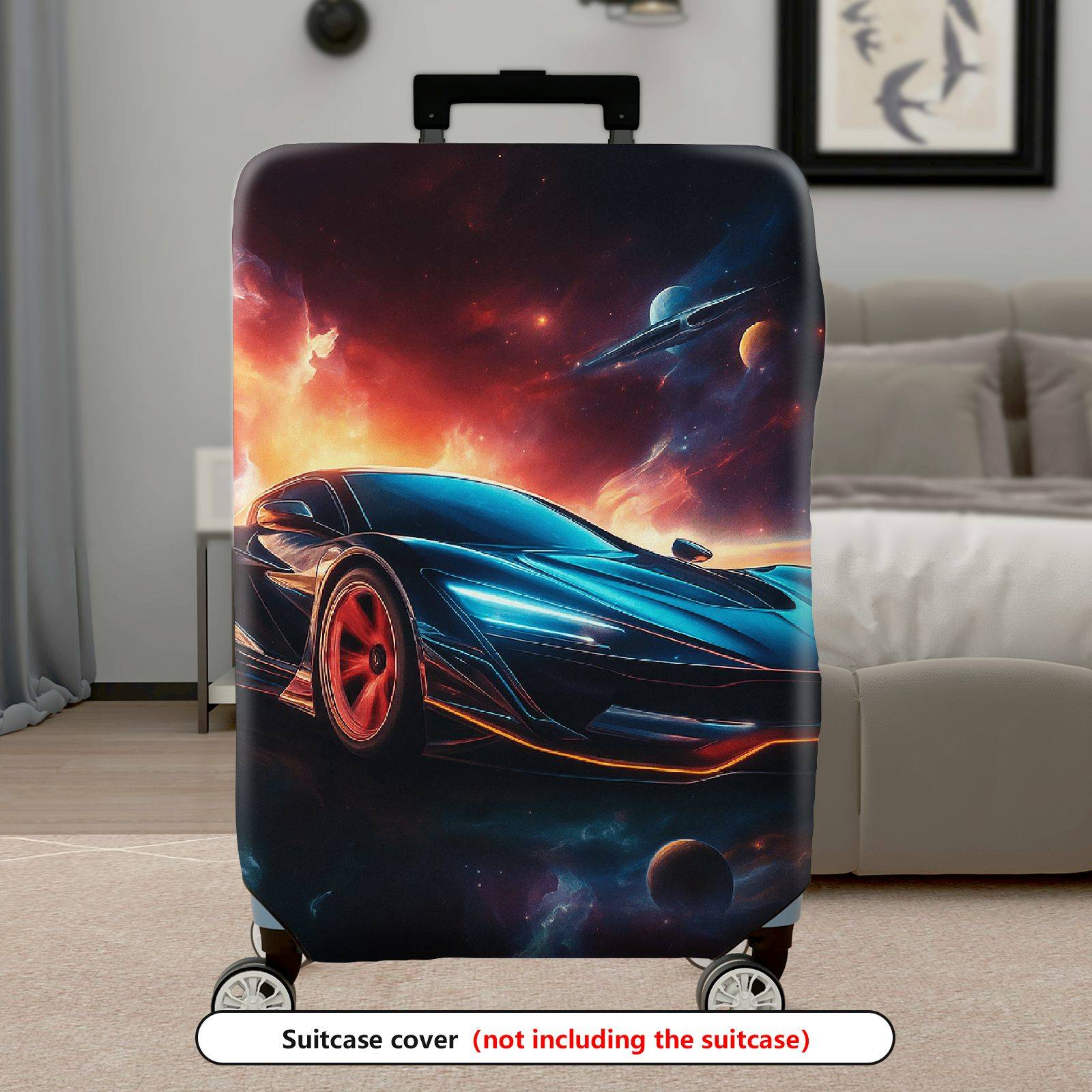 1-Piece Futuristic Space Race Car Galaxy Nebula Cosmic  Suitcase Luggage Cover, Stretch Protective Sleeve
