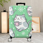 1-Piece Cute Cat Snowflake Coffee Winter Holiday  Suitcase Luggage Cover, Stretch Protective Sleeve