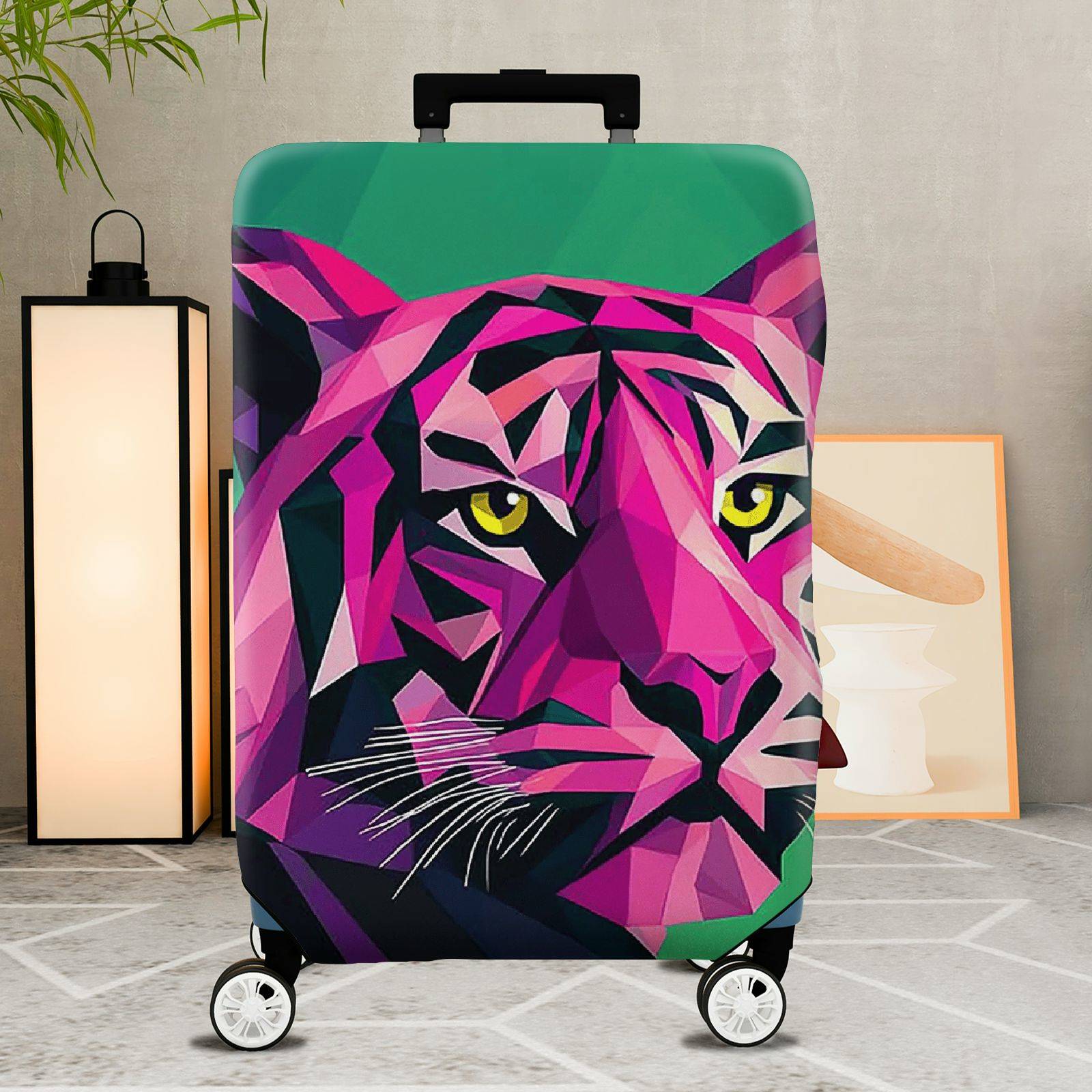1-Piece Geometric Colorful Tiger Art Animal Print Graphic  Suitcase Luggage Cover, Stretch Protective Sleeve