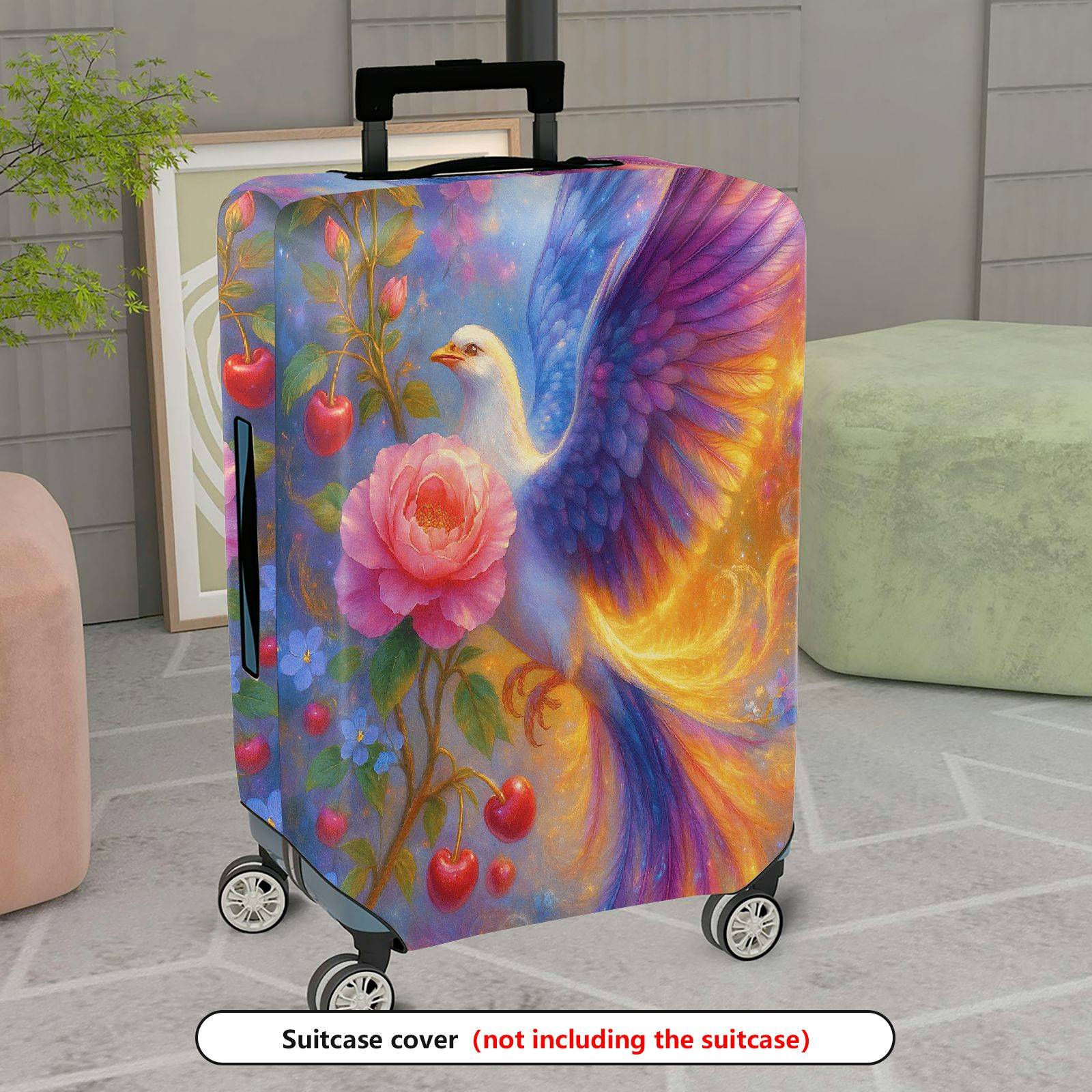 1-Piece Colorful Artistic Floral Bird Fruit  Suitcase Luggage Cover, Stretch Protective Sleeve