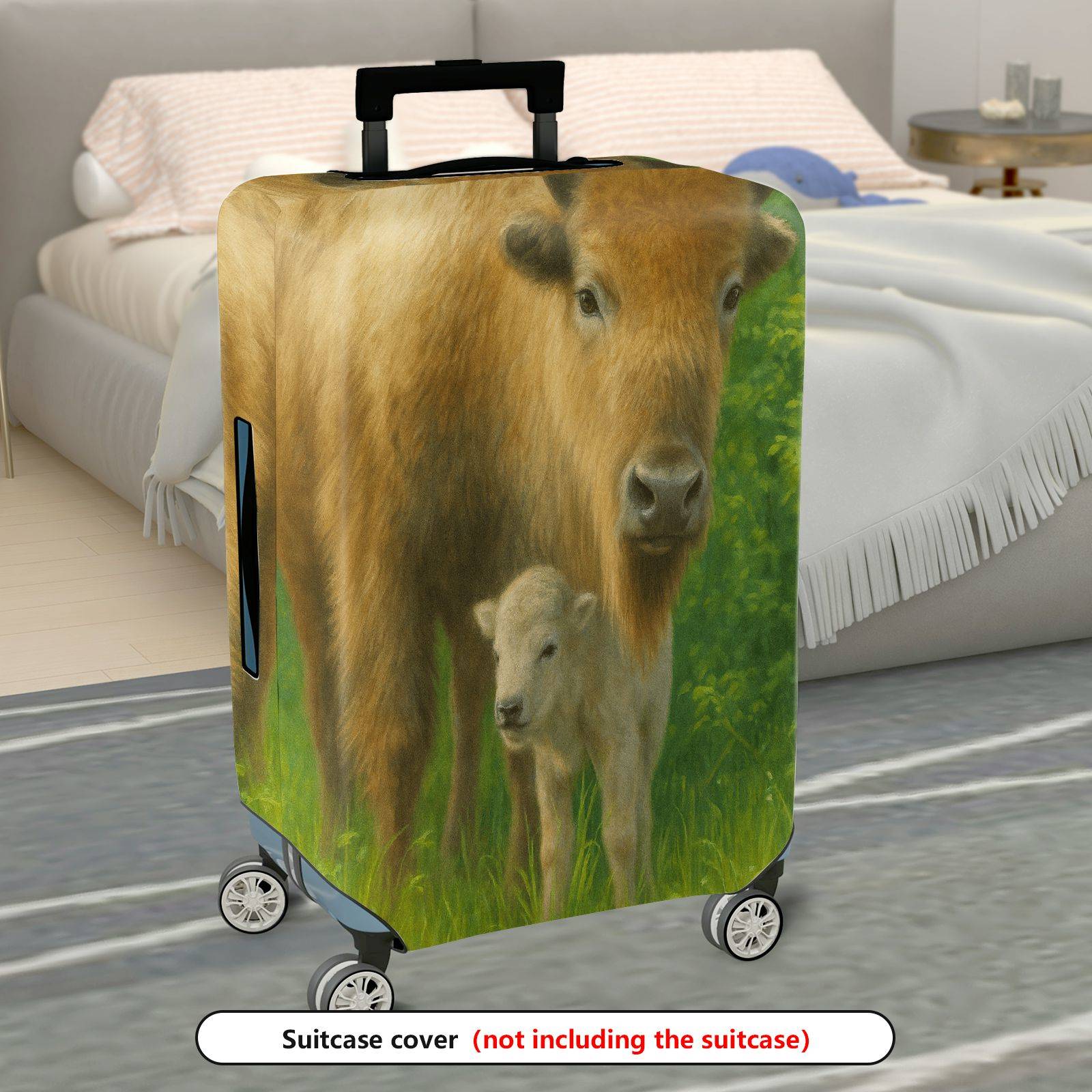 1-Piece Animal Nature Pastoral Green Buffalo Calf  Suitcase Luggage Cover, Stretch Protective Sleeve