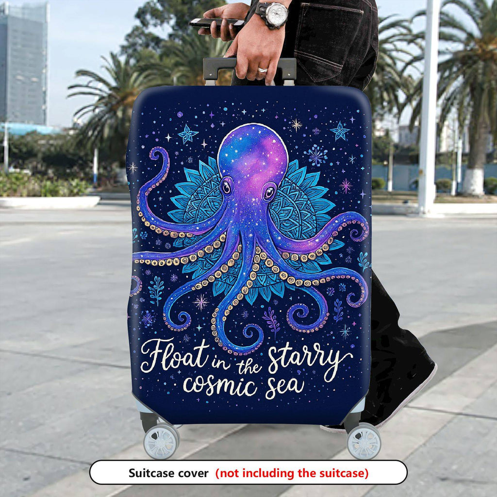1-Piece Cosmic Octopus Starry Blue Space Mandala Marine  Suitcase Luggage Cover, Stretch Protective Sleeve