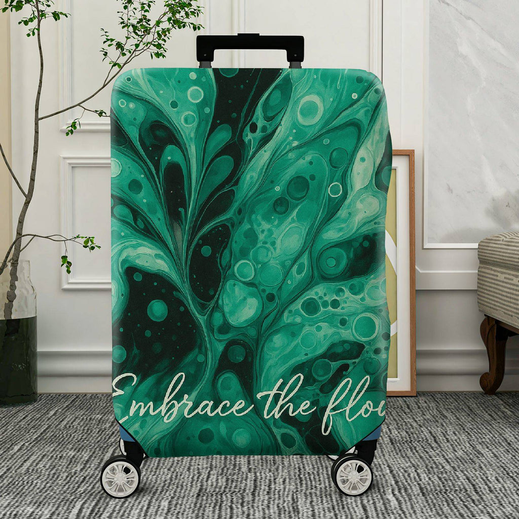 1-Piece Abstract Marble Swirl Green Artistic Flow  Suitcase Luggage Cover, Stretch Protective Sleeve