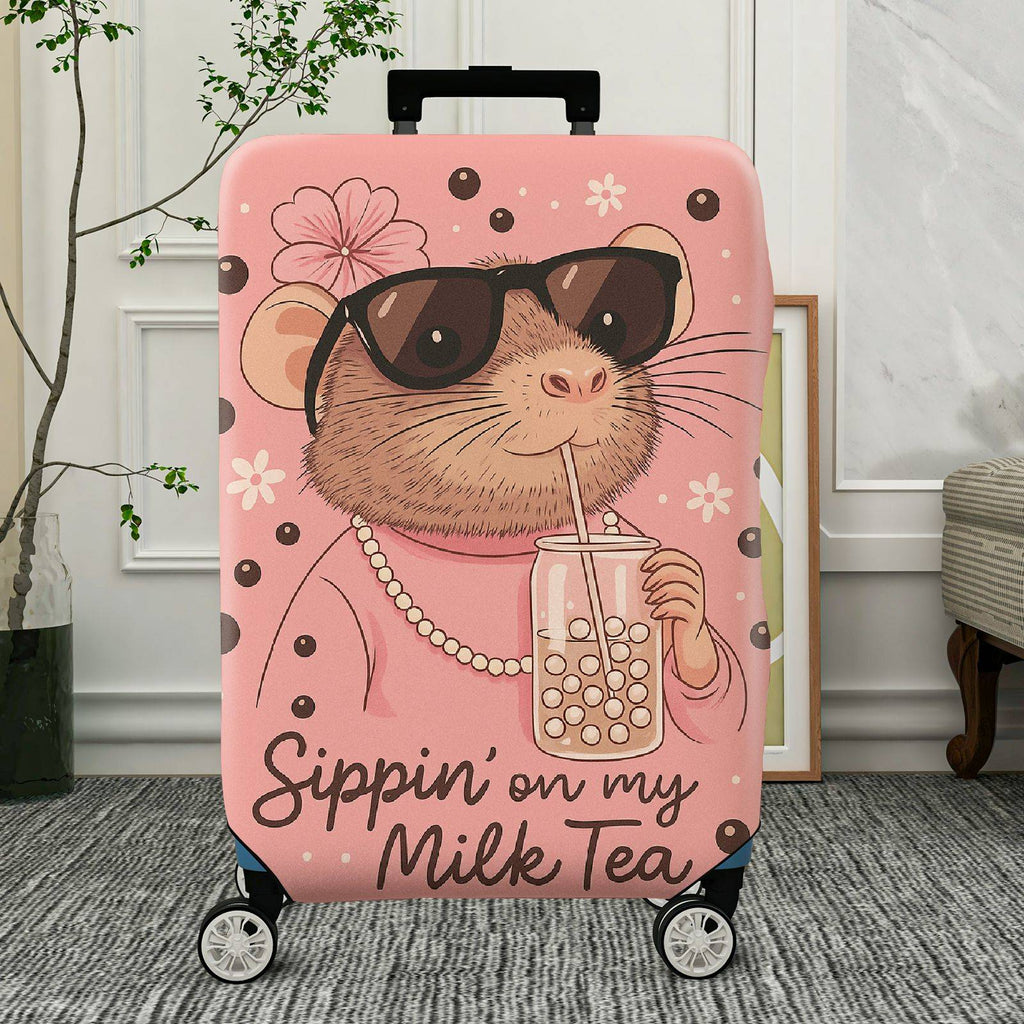 1-Piece Animal Bubble Tea Sunglasses Flower Jewelry  Suitcase Luggage Cover, Stretch Protective Sleeve