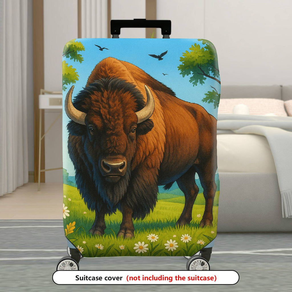 1-Piece Buffalo Prairie Nature Wildlife Bovidae Landscape  Suitcase Luggage Cover, Stretch Protective Sleeve