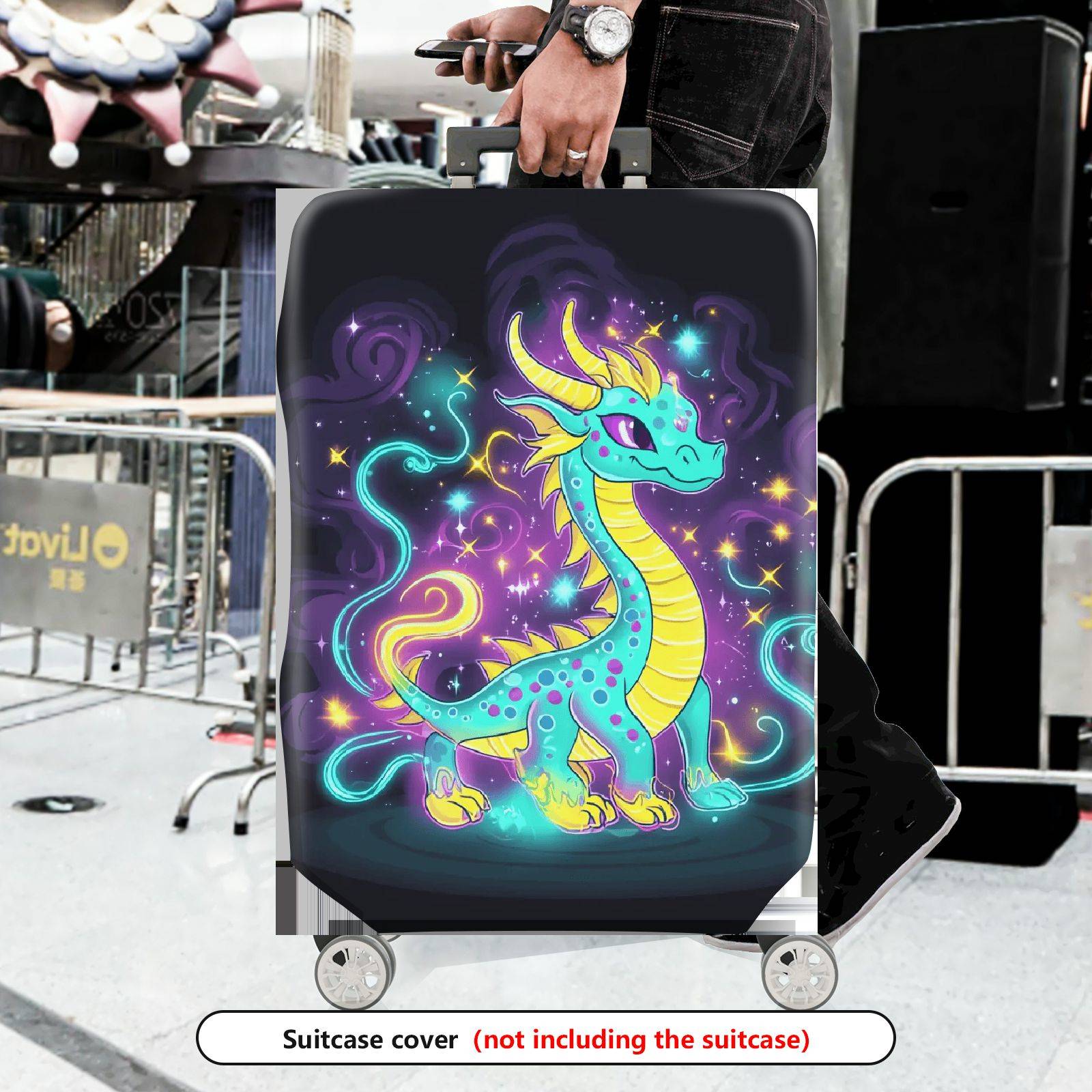 1-Piece Fantasy Dragon Starry Night Cosmic Colorful Magical  Suitcase Luggage Cover, Stretch Protective Sleeve