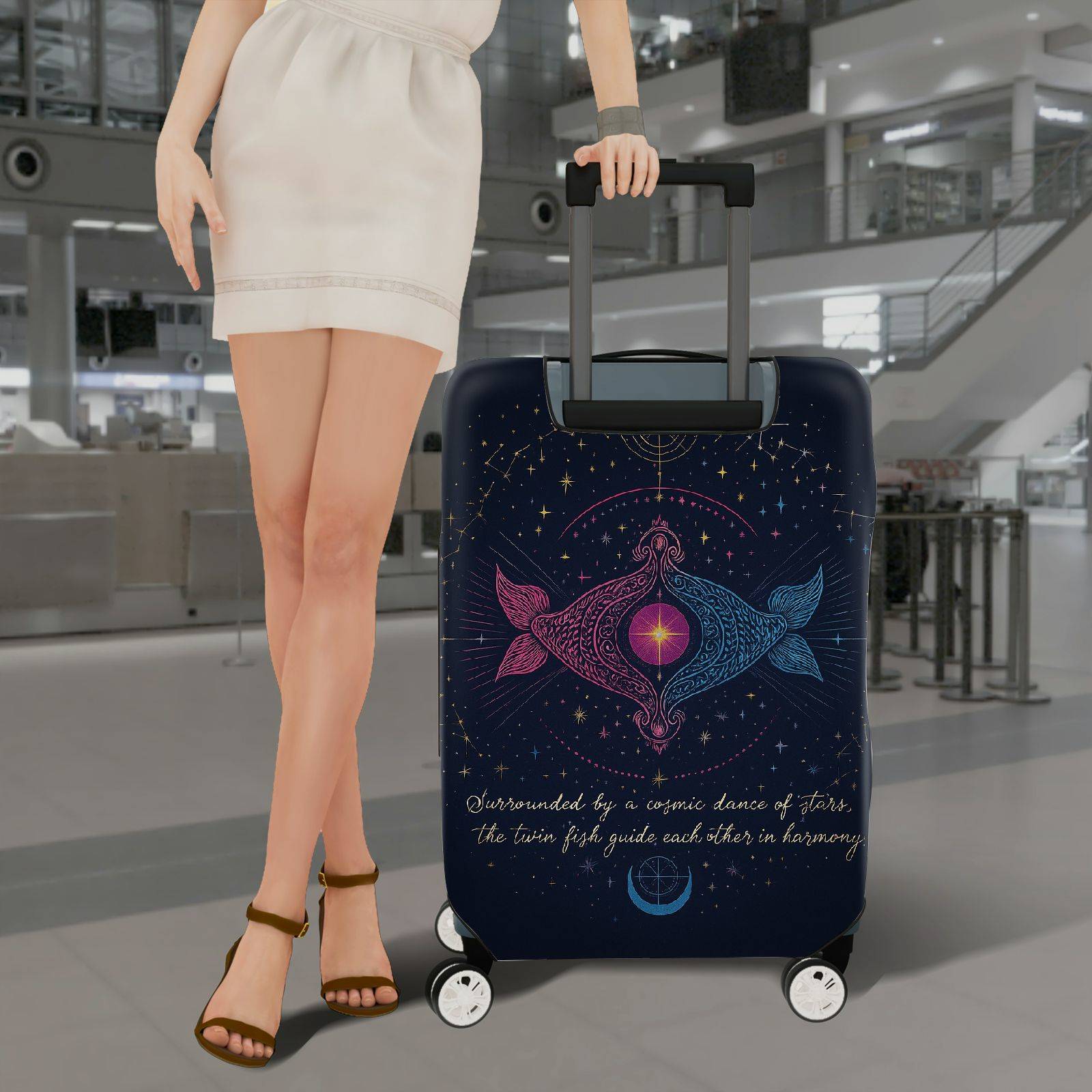 1-Piece Cosmic Zodiac Fish Starry Astrological Spiritual  Suitcase Luggage Cover, Stretch Protective Sleeve